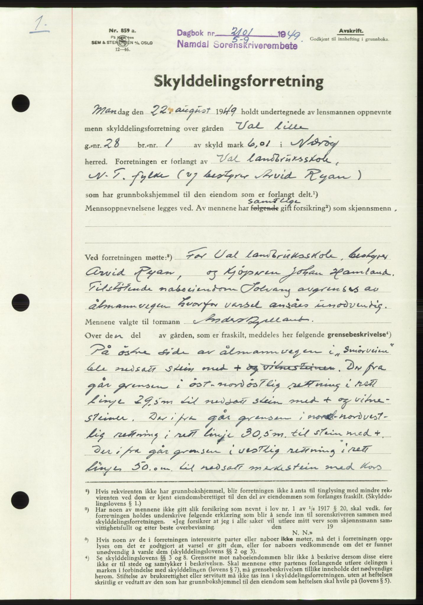 Namdal sorenskriveri, SAT/A-4133/1/2/2C: Pantebok nr. -, 1949-1949, Dagboknr: 2101/1949