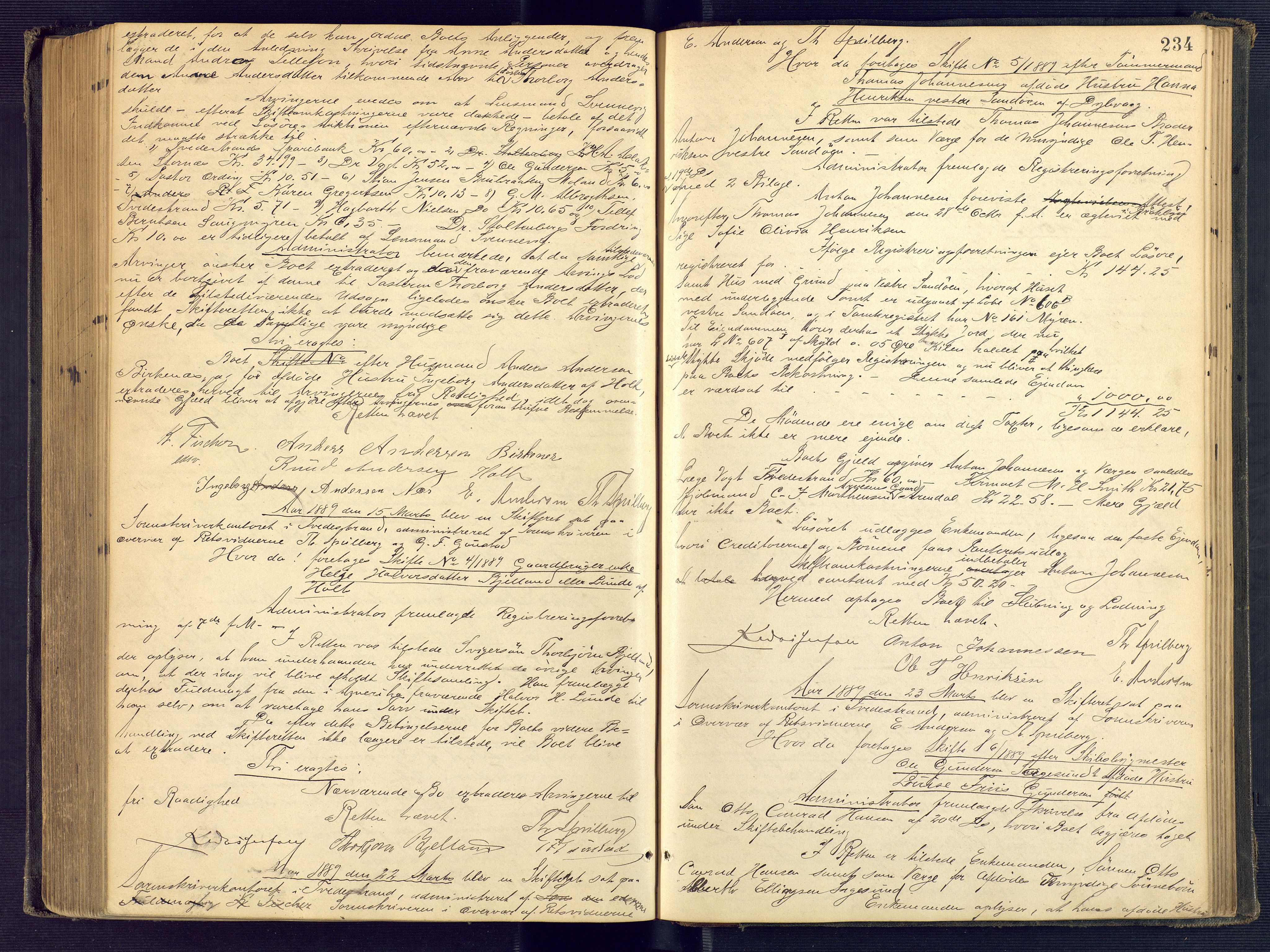 Holt sorenskriveri, AV/SAK-1221-0002/H/Hc/L0017: Skiftebehandlingsprotokoll nr. 8, 1885-1890, s. 233b-234a