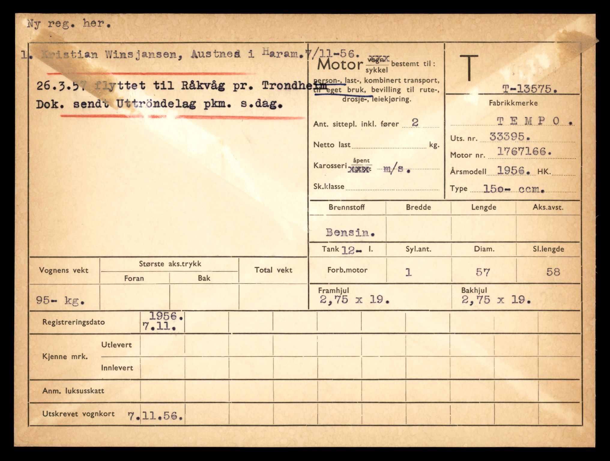 Møre og Romsdal vegkontor - Ålesund trafikkstasjon, AV/SAT-A-4099/F/Fe/L0040: Registreringskort for kjøretøy T 13531 - T 13709, 1927-1998, s. 835