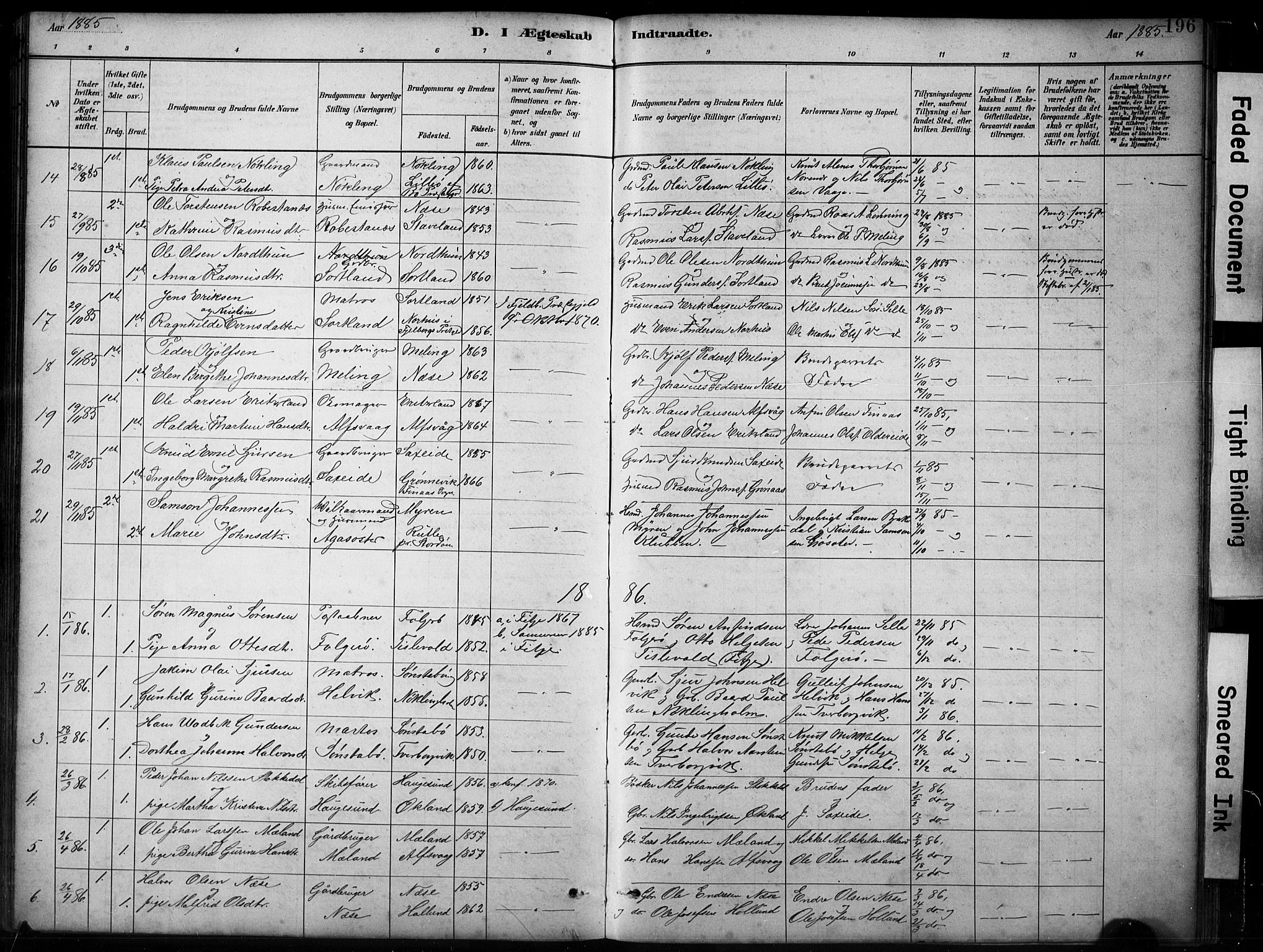 Finnås sokneprestembete, AV/SAB-A-99925/H/Ha/Hab/Habb/L0003: Klokkerbok nr. B 3, 1882-1897, s. 196