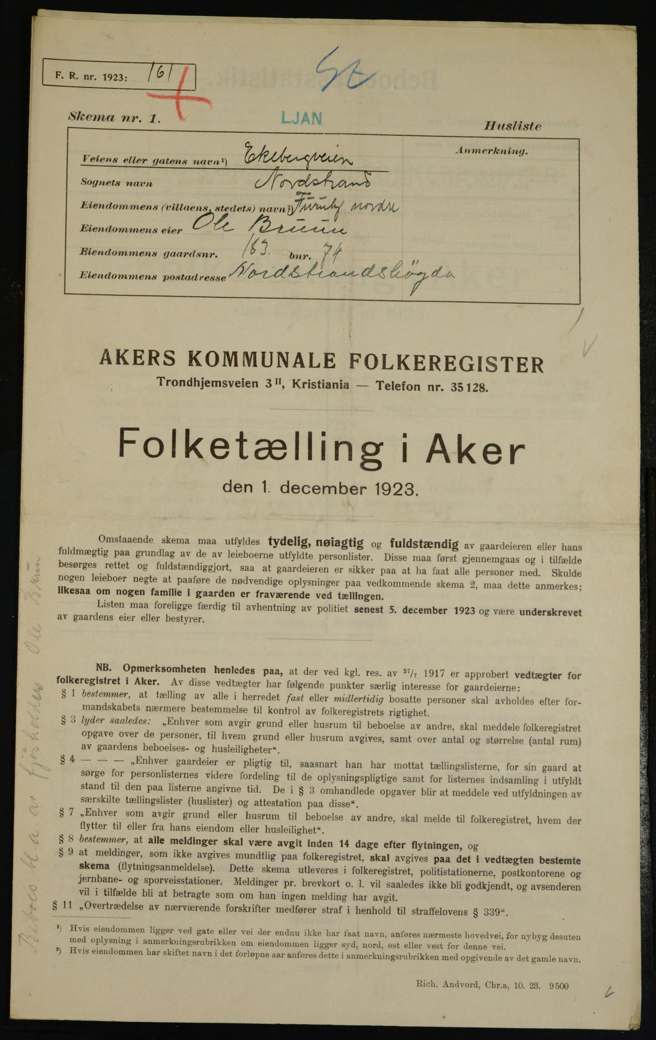 , Kommunal folketelling 1.12.1923 for Aker, 1923, s. 37605