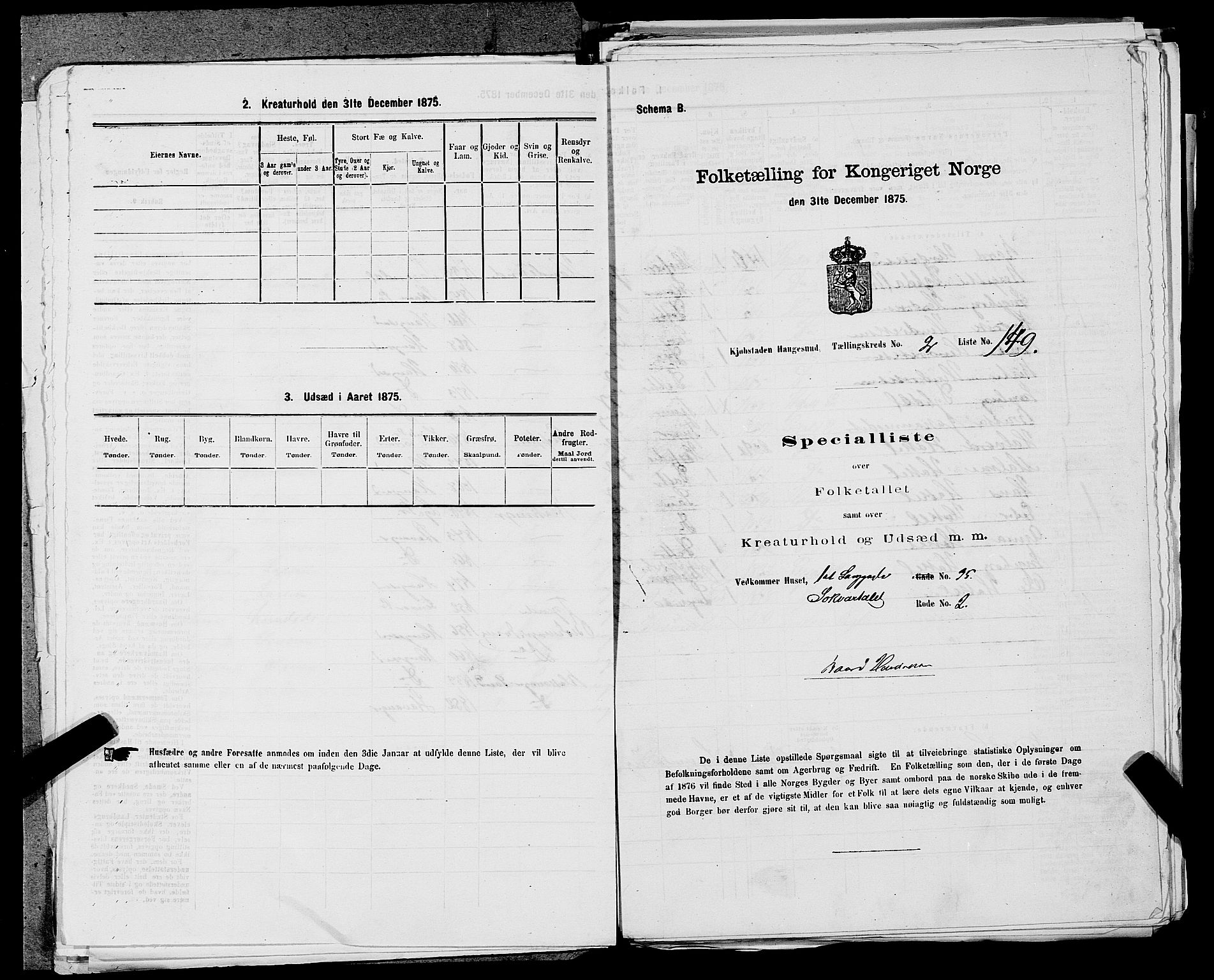 SAST, Folketelling 1875 for 1106B Torvastad prestegjeld, Haugesund kjøpstad, 1875, s. 348