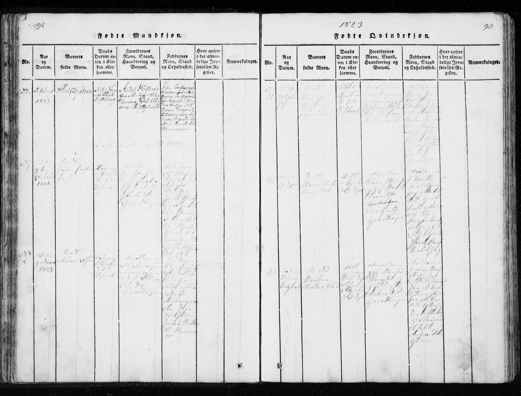 Ministerialprotokoller, klokkerbøker og fødselsregistre - Nordland, AV/SAT-A-1459/827/L0412: Klokkerbok nr. 827C01, 1820-1841, s. 92-93