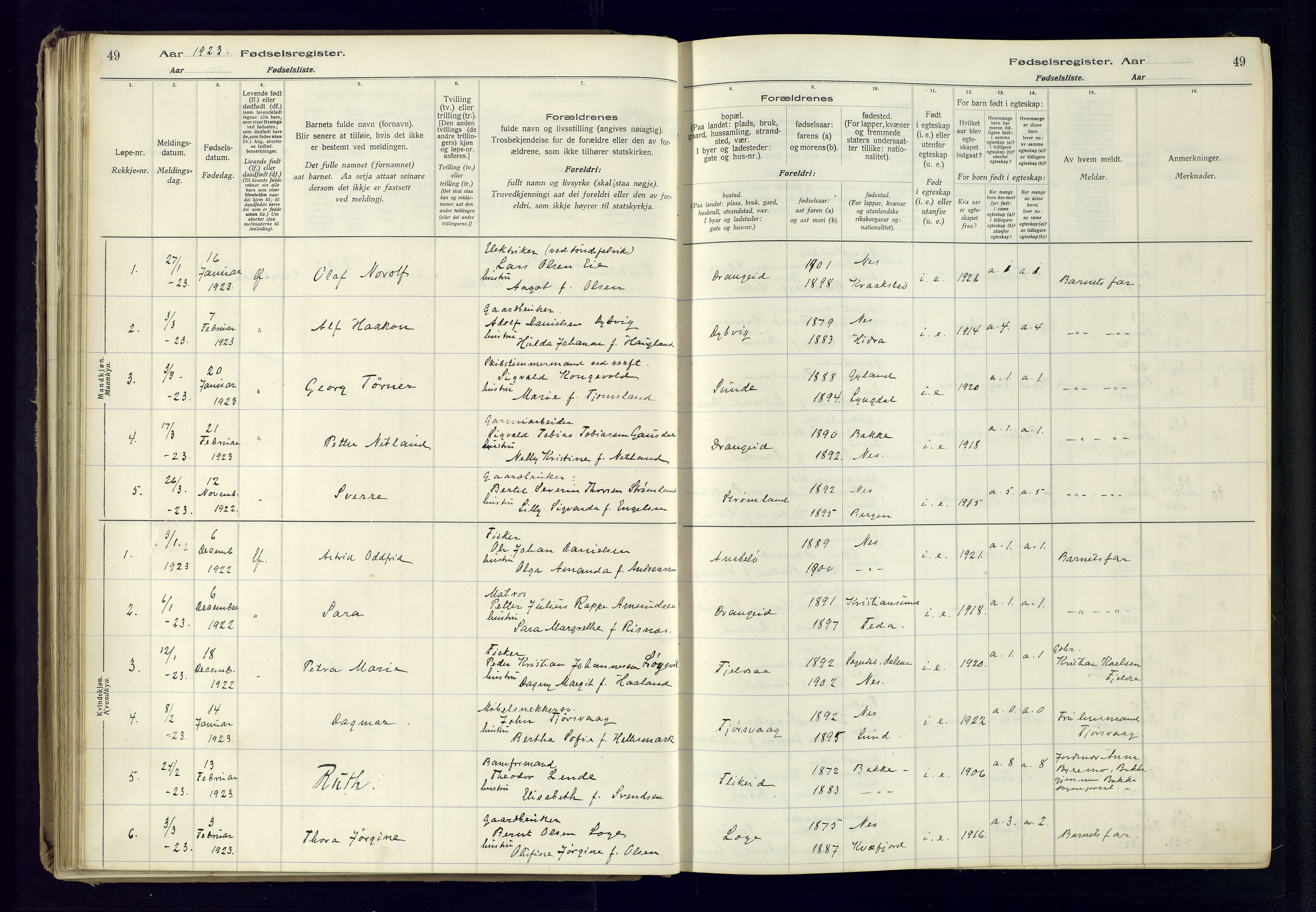 Flekkefjord sokneprestkontor, SAK/1111-0012/J/Ja/L0005: Fødselsregister nr. 5, 1916-1950, s. 49