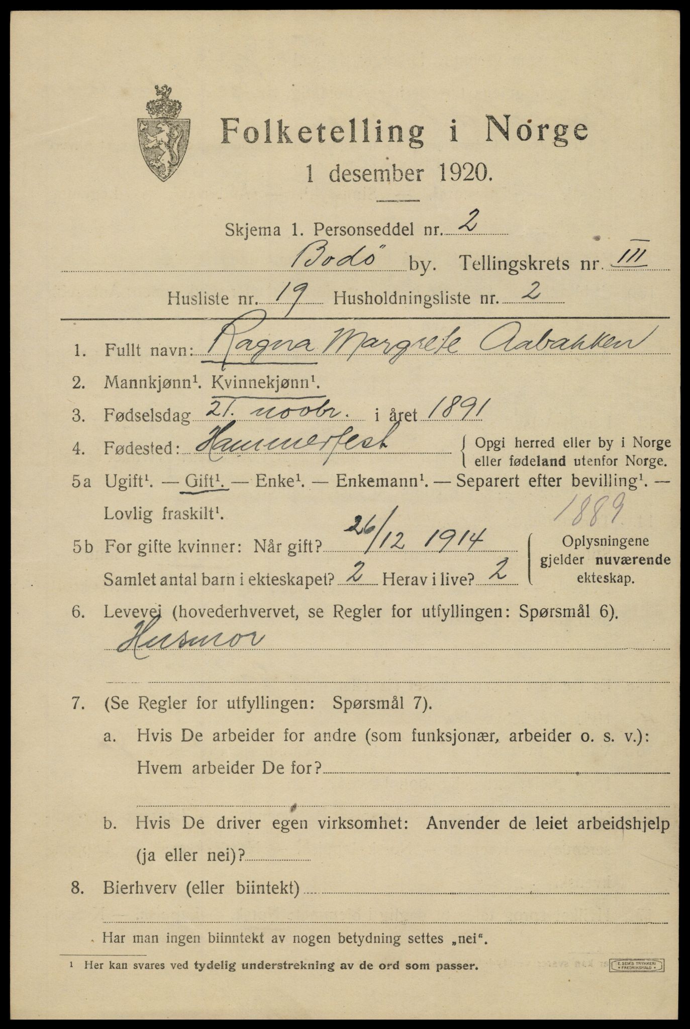 SAT, Folketelling 1920 for 1804 Bodø kjøpstad, 1920, s. 6065