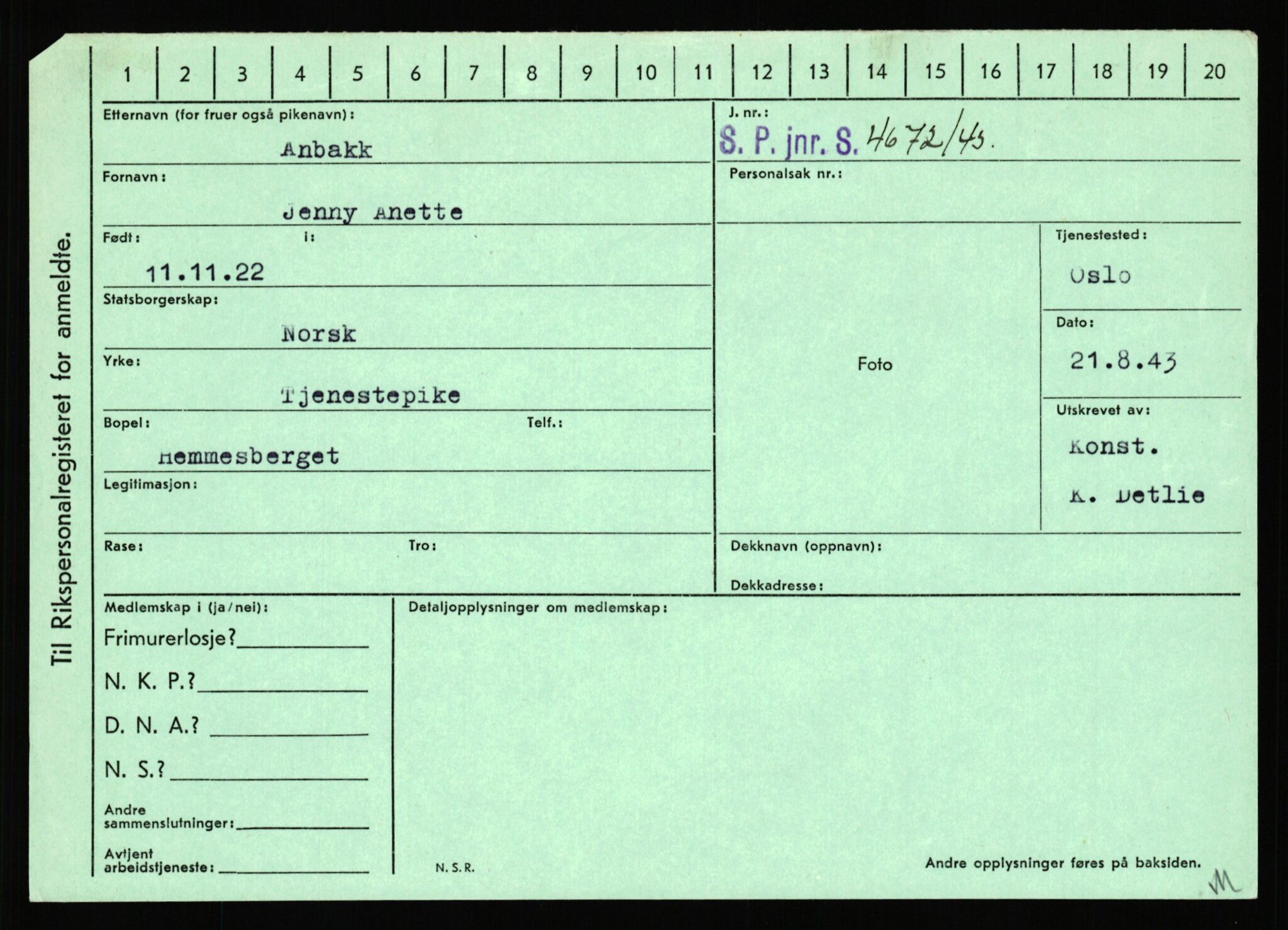 Statspolitiet - Hovedkontoret / Osloavdelingen, AV/RA-S-1329/C/Ca/L0001: Aabakken - Armann, 1943-1945, s. 1904