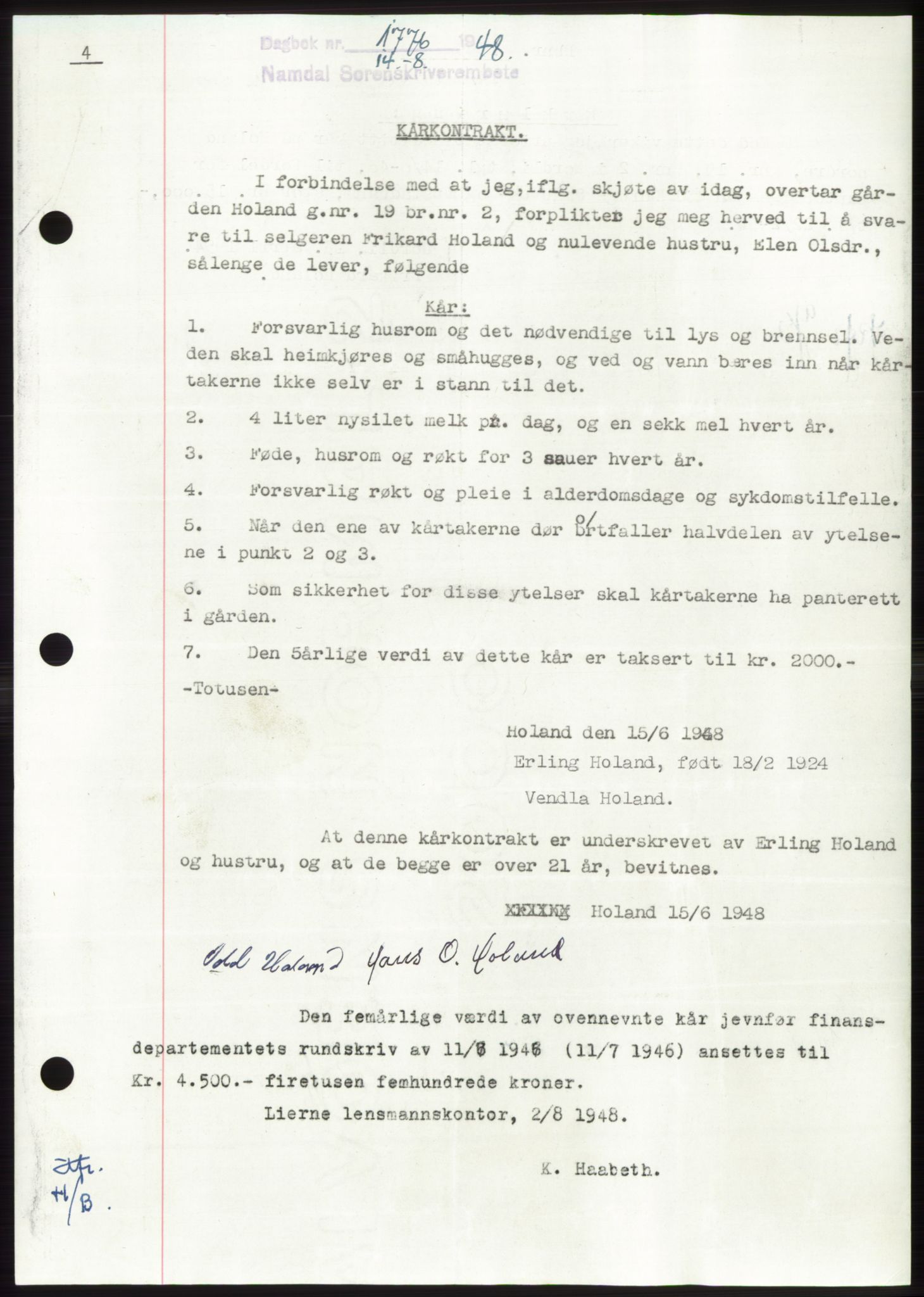 Namdal sorenskriveri, SAT/A-4133/1/2/2C: Pantebok nr. -, 1948-1948, Dagboknr: 1776/1948