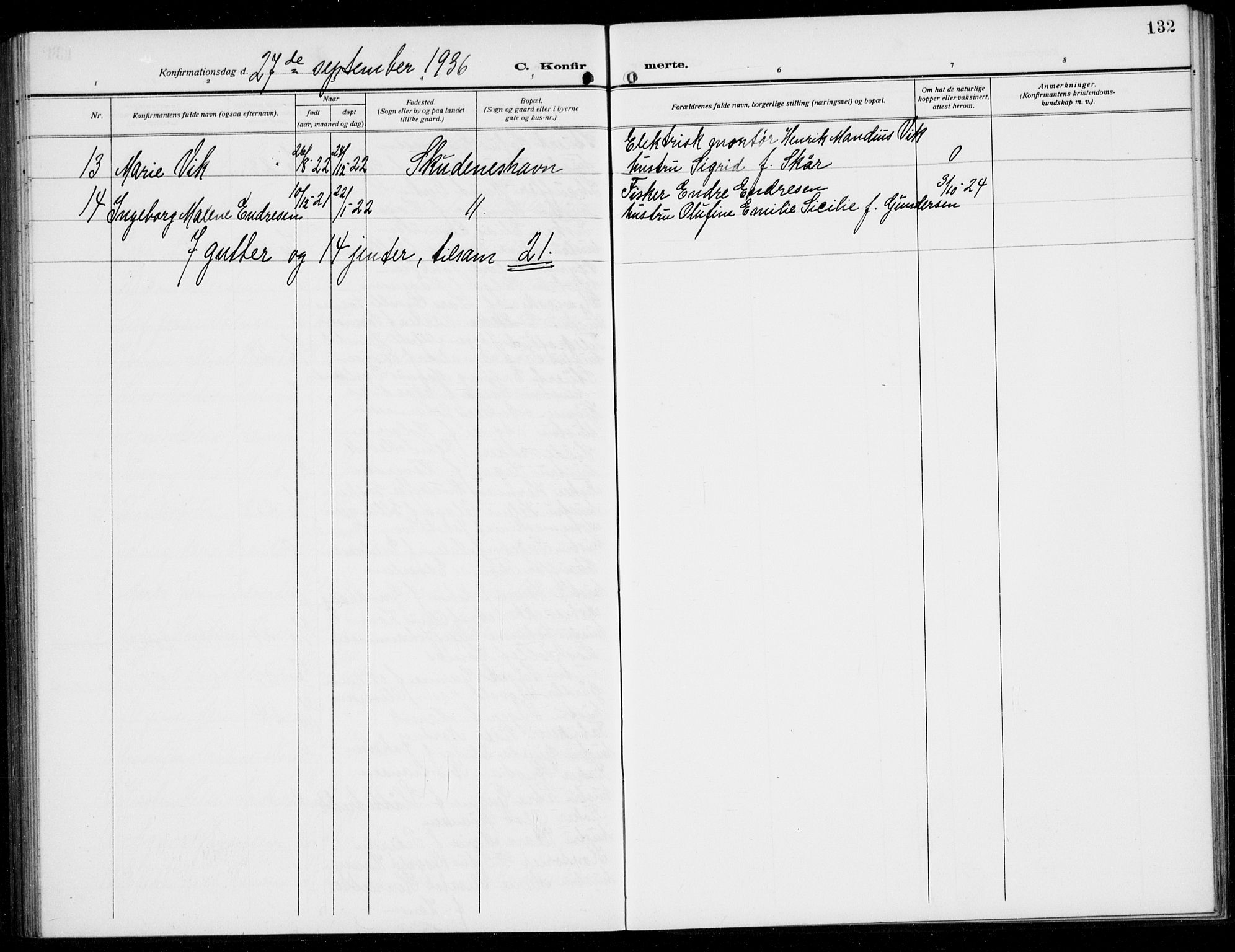 Skudenes sokneprestkontor, AV/SAST-A -101849/H/Ha/Hab/L0010: Klokkerbok nr. B 10, 1908-1936, s. 132