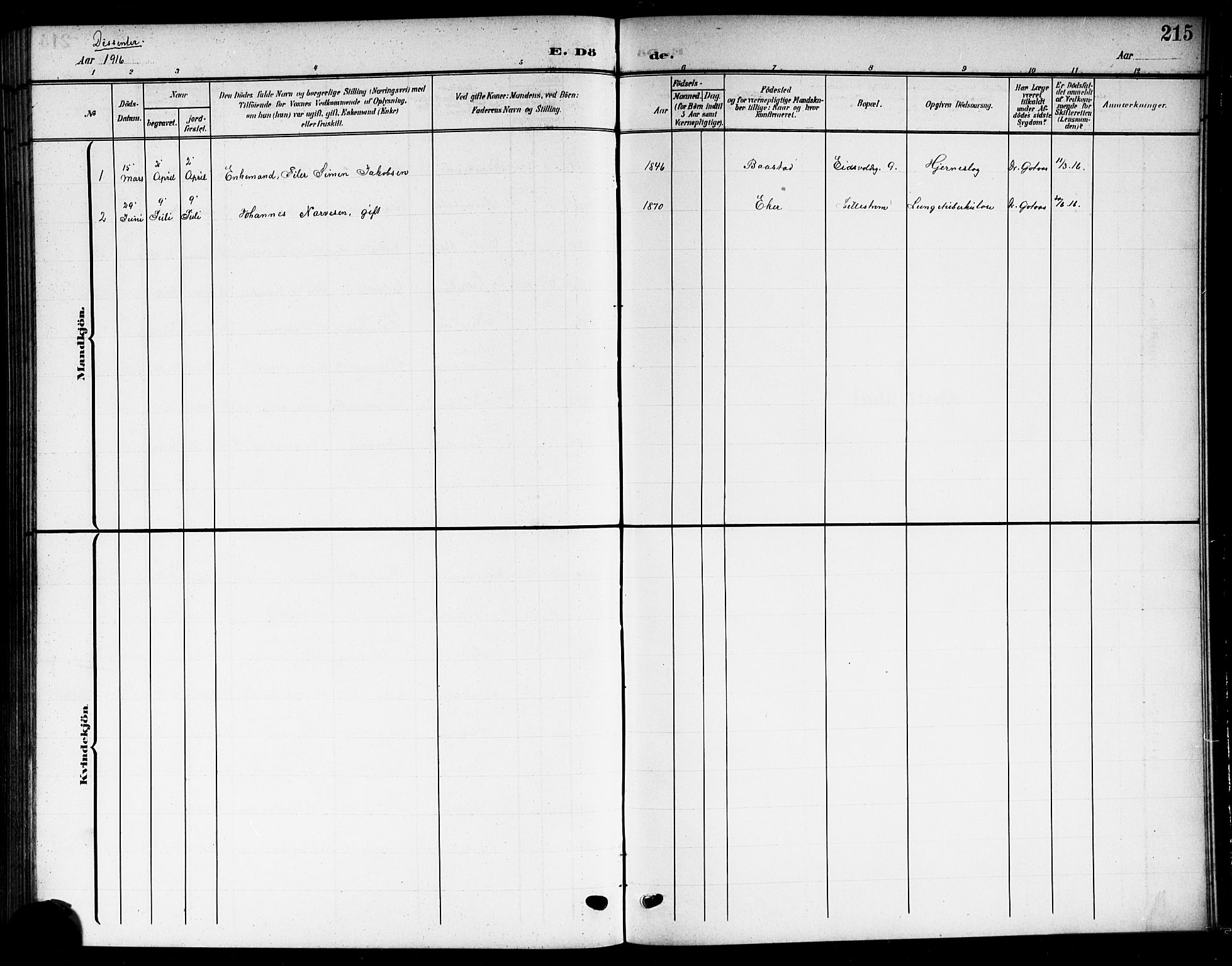 Skedsmo prestekontor Kirkebøker, SAO/A-10033a/G/Gc/L0001: Klokkerbok nr. III 1, 1908-1916, s. 215