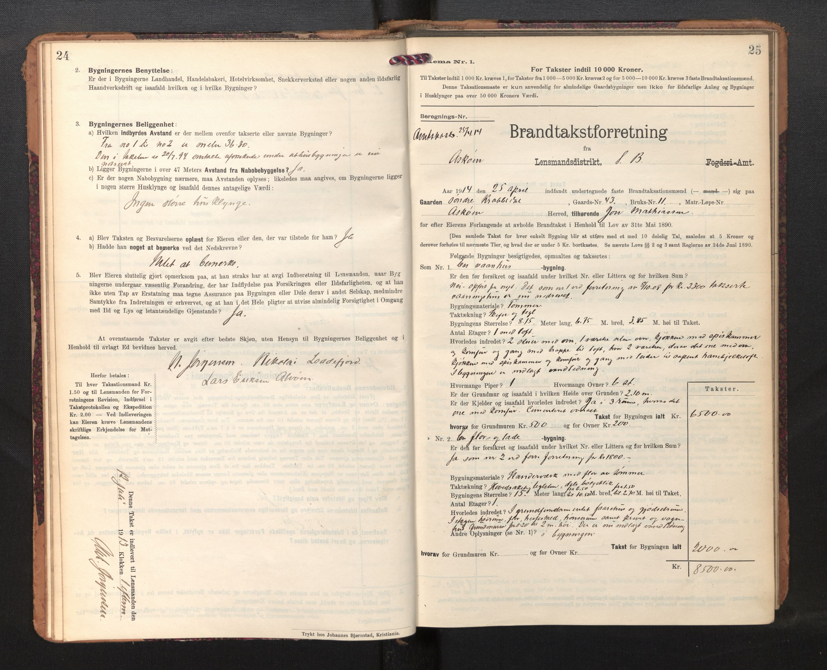 Lensmannen i Askøy, SAB/A-31001/0012/L0007: Branntakstprotokoll, skjematakst, 1910-1919, s. 24-25