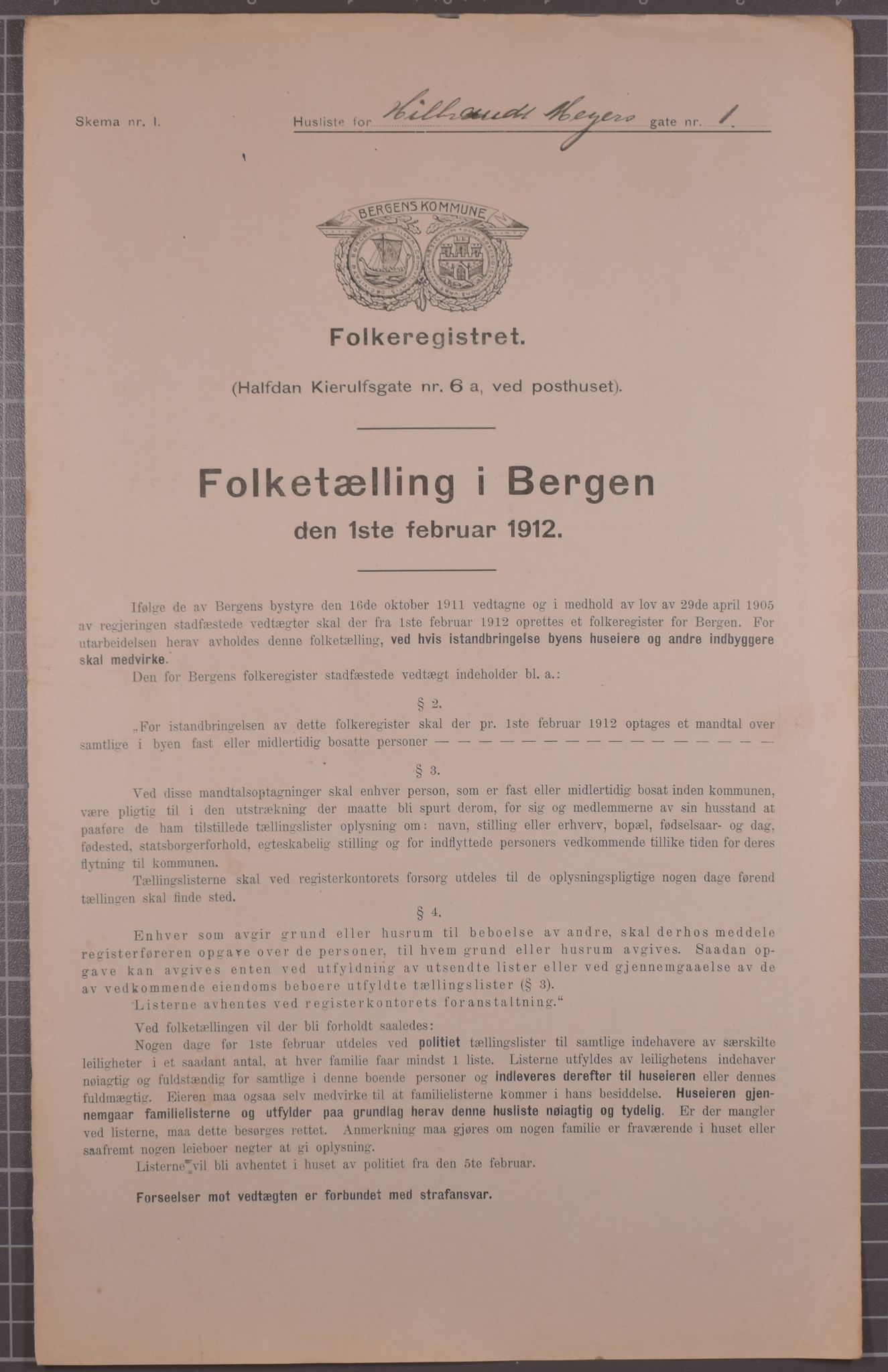 SAB, Kommunal folketelling 1912 for Bergen kjøpstad, 1912, s. 3032
