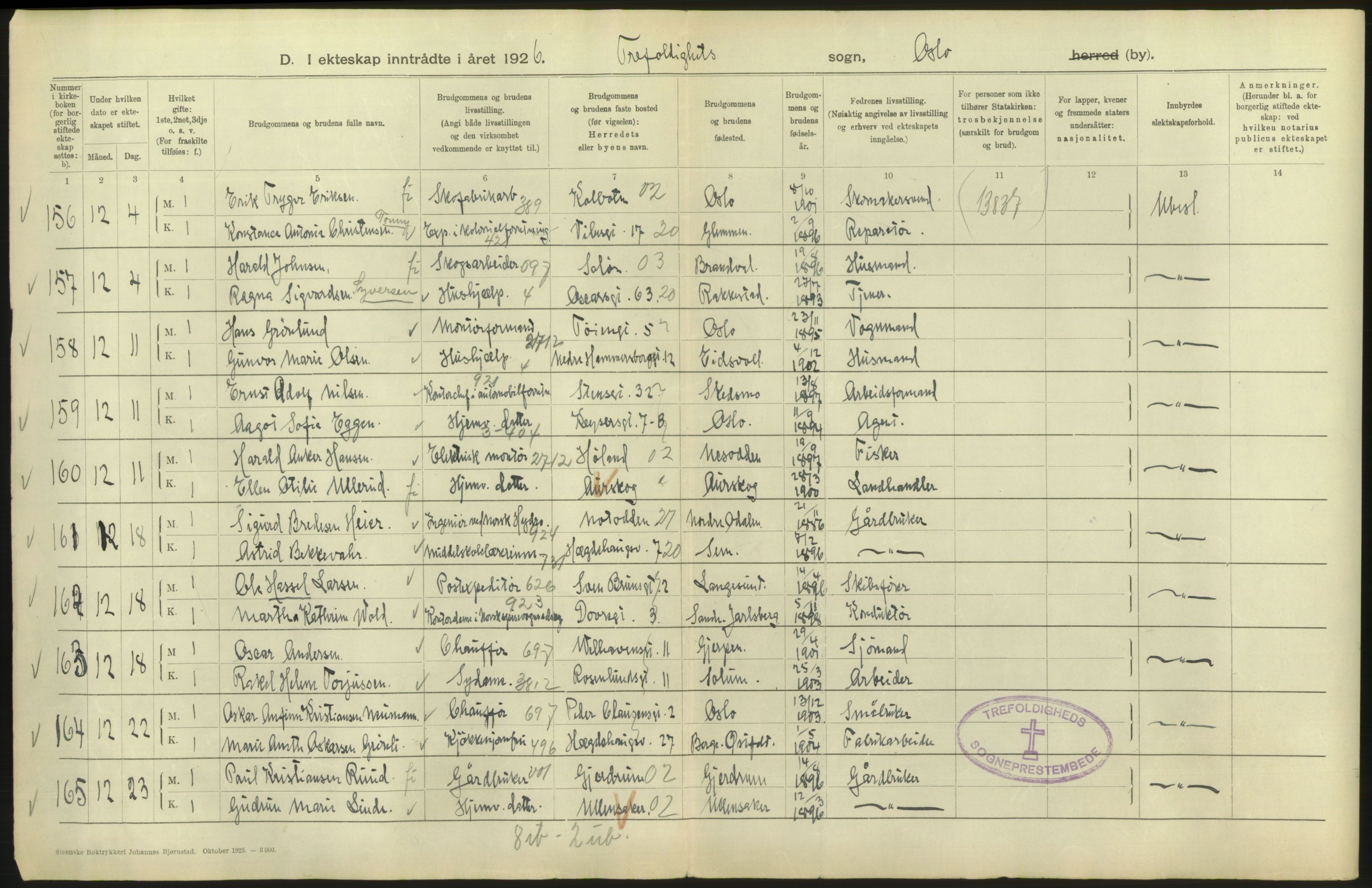 Statistisk sentralbyrå, Sosiodemografiske emner, Befolkning, AV/RA-S-2228/D/Df/Dfc/Dfcf/L0008: Oslo: Gifte, 1926, s. 48