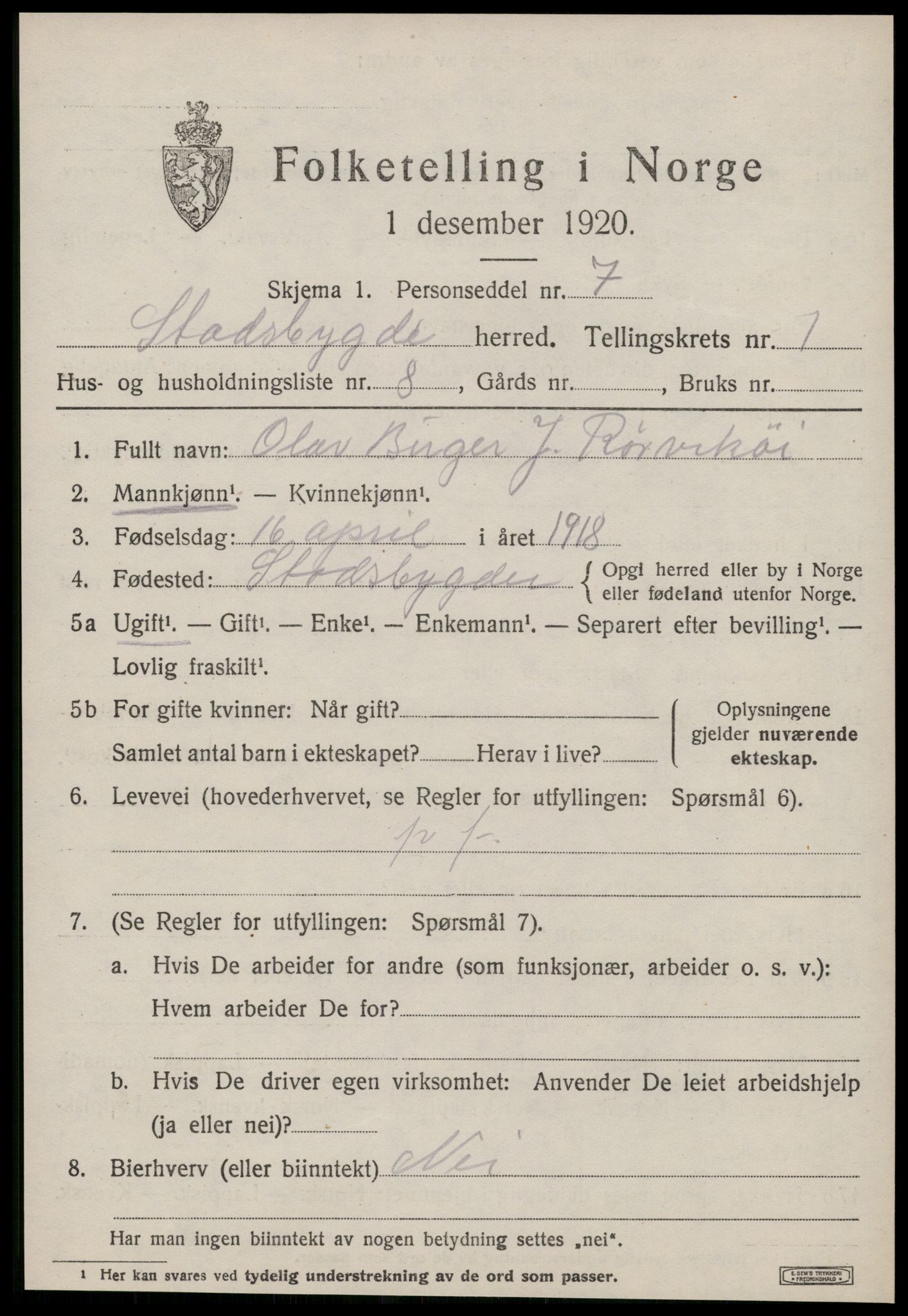 SAT, Folketelling 1920 for 1625 Stadsbygd herred, 1920, s. 782