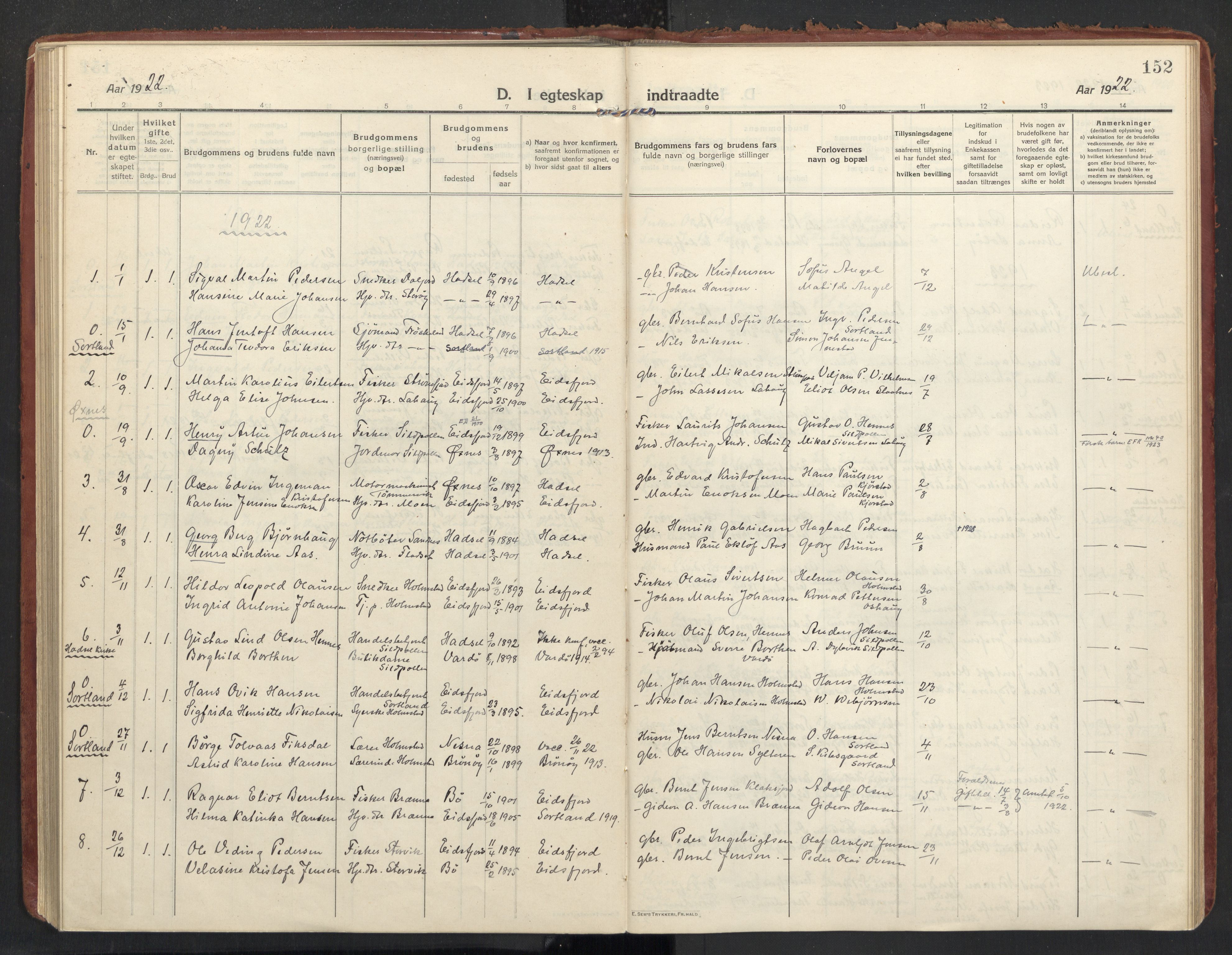 Ministerialprotokoller, klokkerbøker og fødselsregistre - Nordland, AV/SAT-A-1459/890/L1288: Ministerialbok nr. 890A03, 1915-1925, s. 152