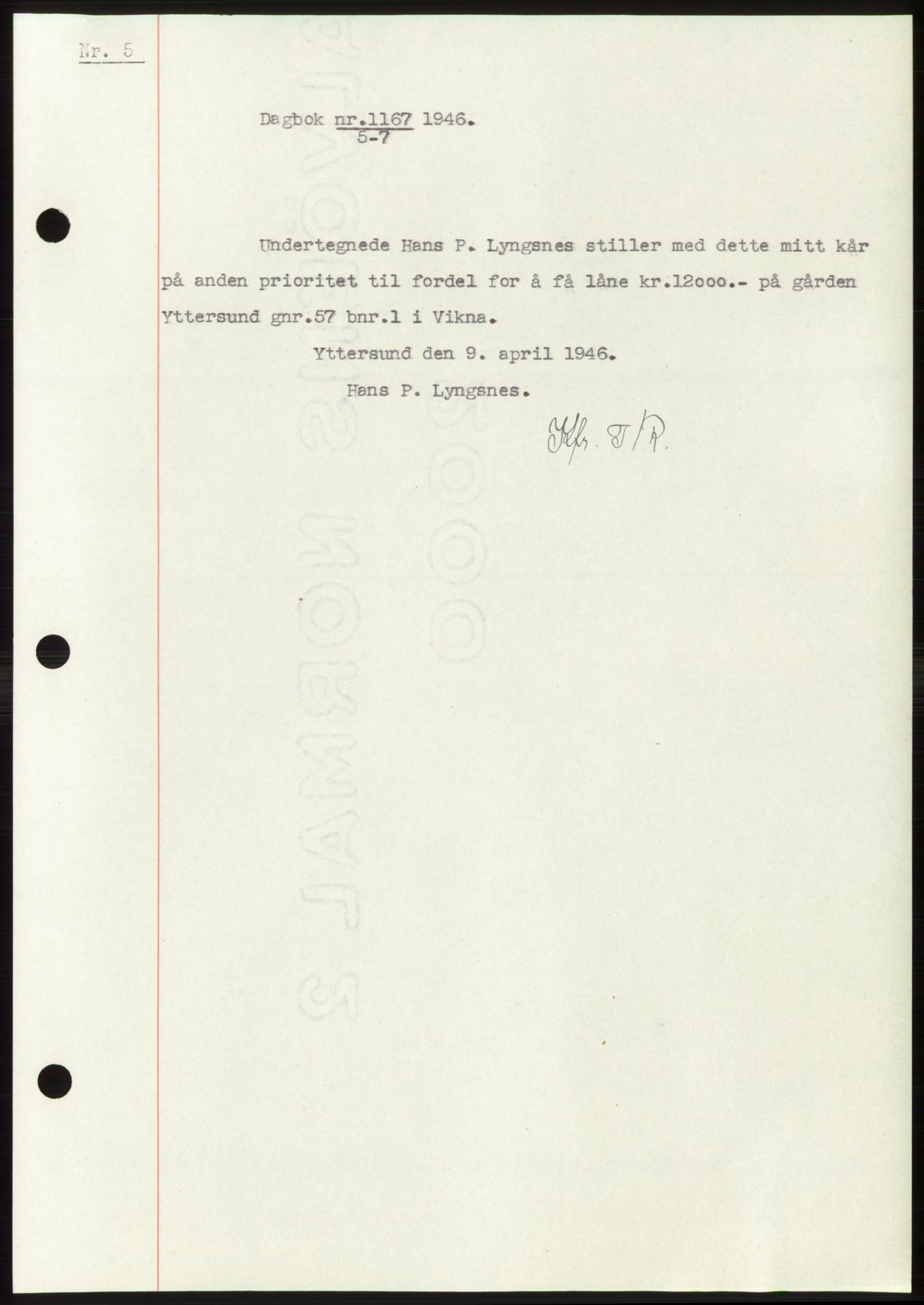 Namdal sorenskriveri, SAT/A-4133/1/2/2C: Pantebok nr. -, 1946-1946, Dagboknr: 1167/1946