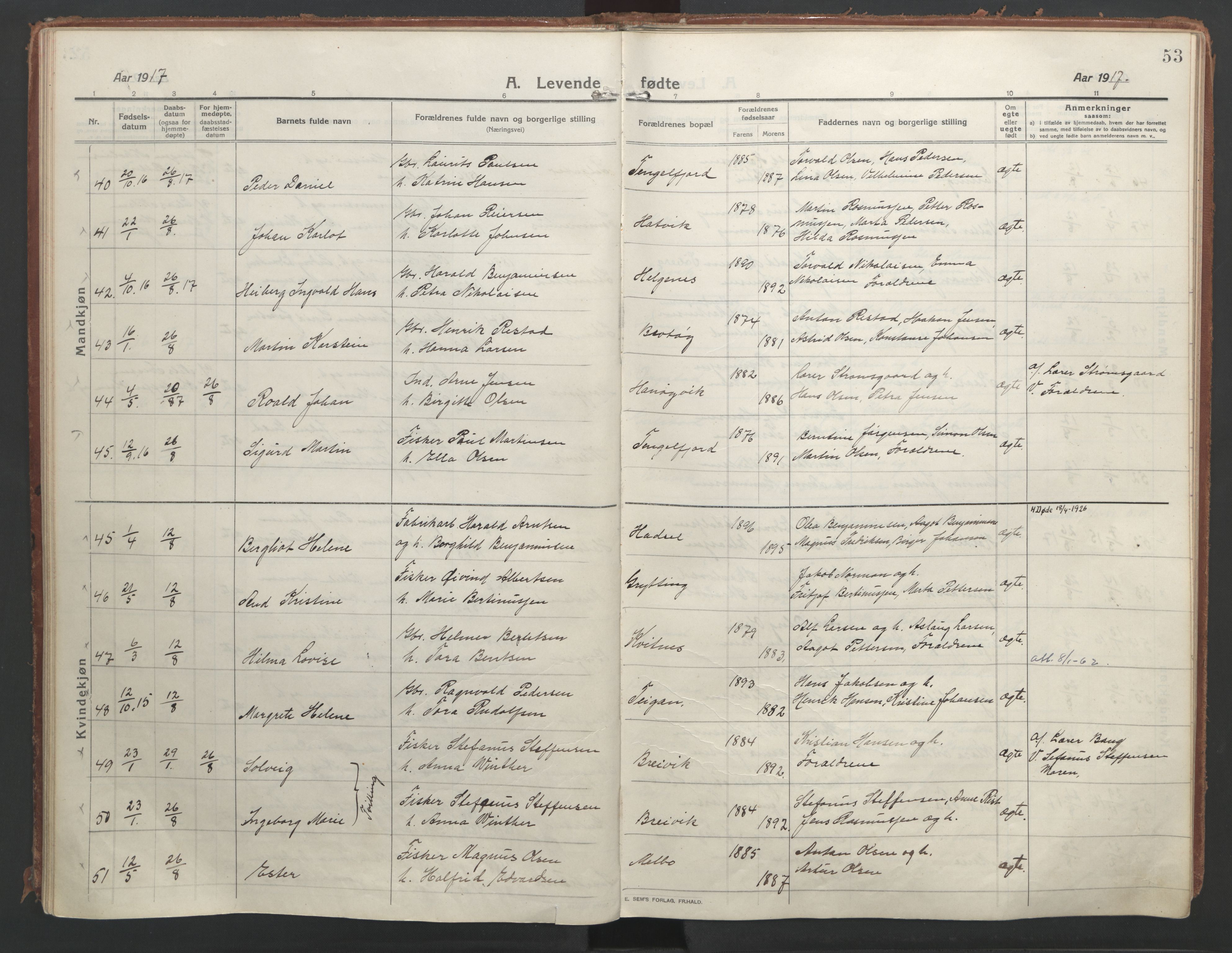 Ministerialprotokoller, klokkerbøker og fødselsregistre - Nordland, AV/SAT-A-1459/888/L1250: Ministerialbok nr. 888A16, 1913-1925, s. 53