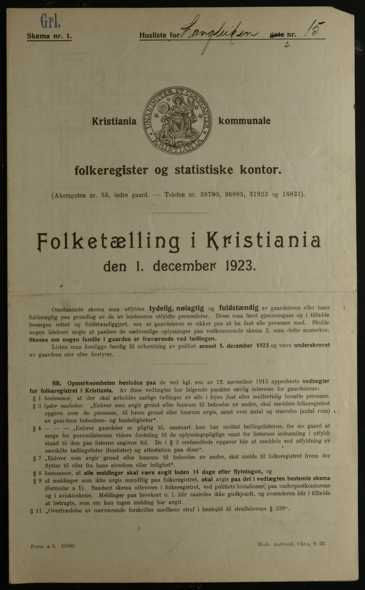 OBA, Kommunal folketelling 1.12.1923 for Kristiania, 1923, s. 63333