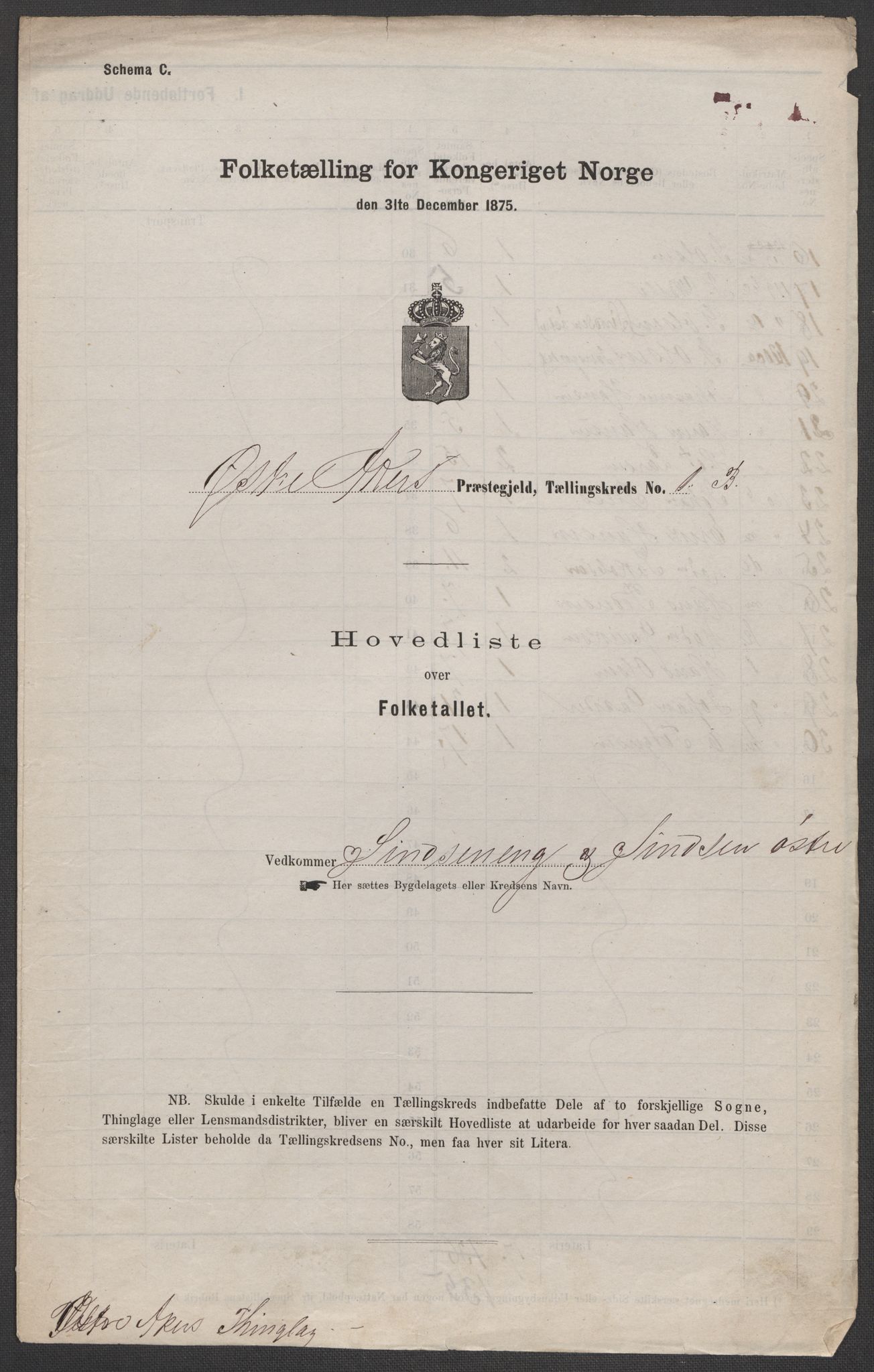 RA, Folketelling 1875 for 0218bP Østre Aker prestegjeld, 1875, s. 12