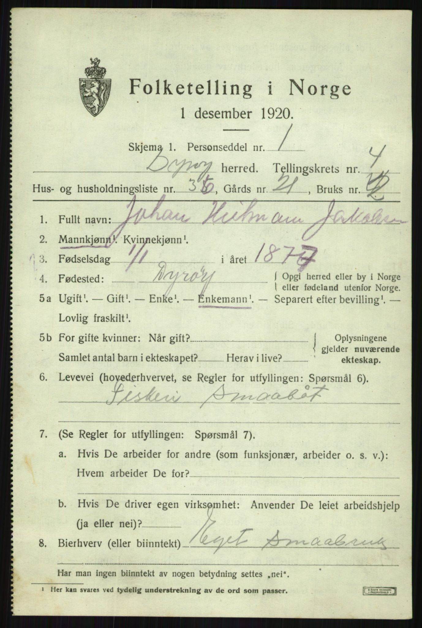 SATØ, Folketelling 1920 for 1926 Dyrøy herred, 1920, s. 2611