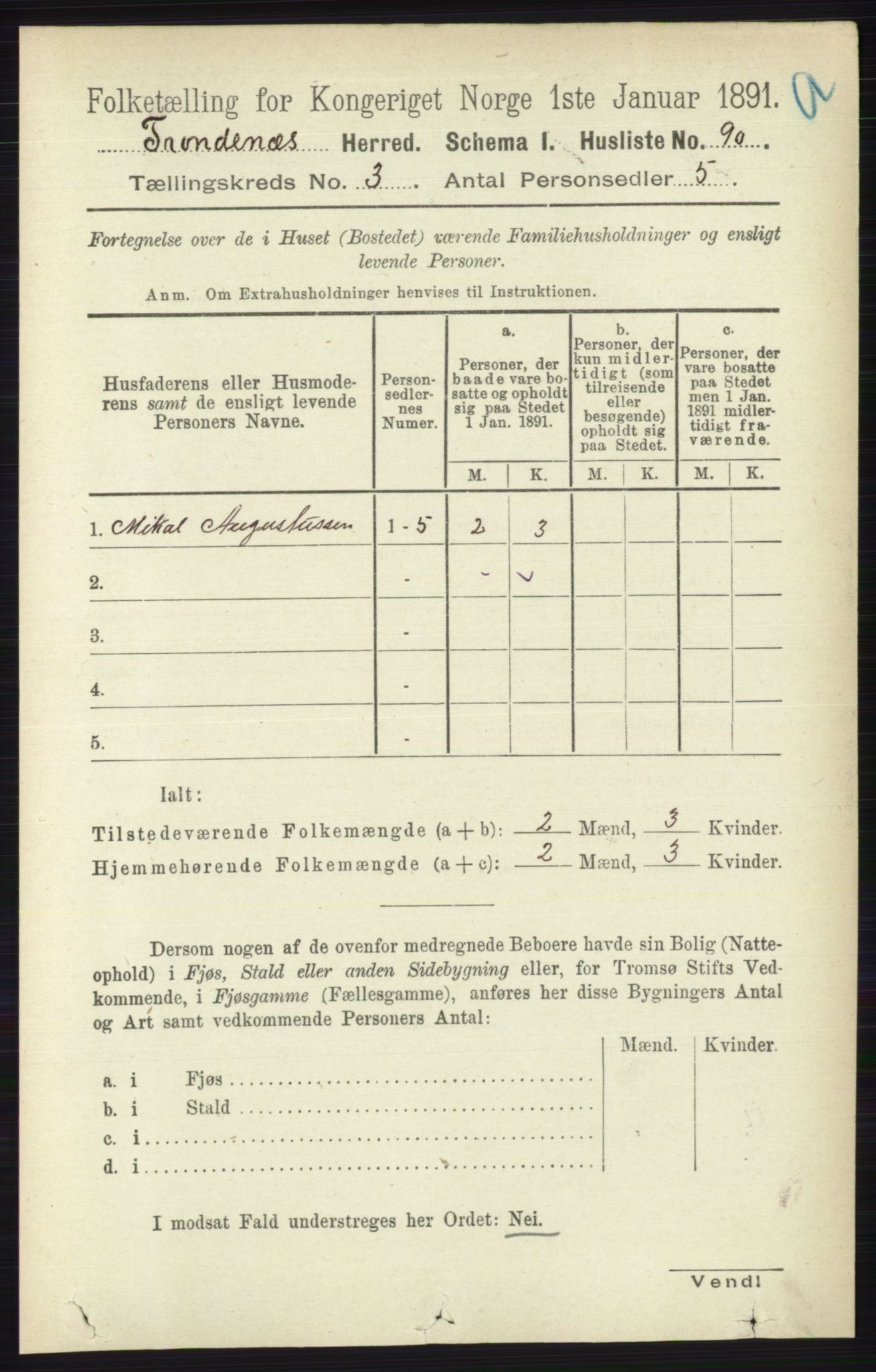 RA, Folketelling 1891 for 1914 Trondenes herred, 1891, s. 1197