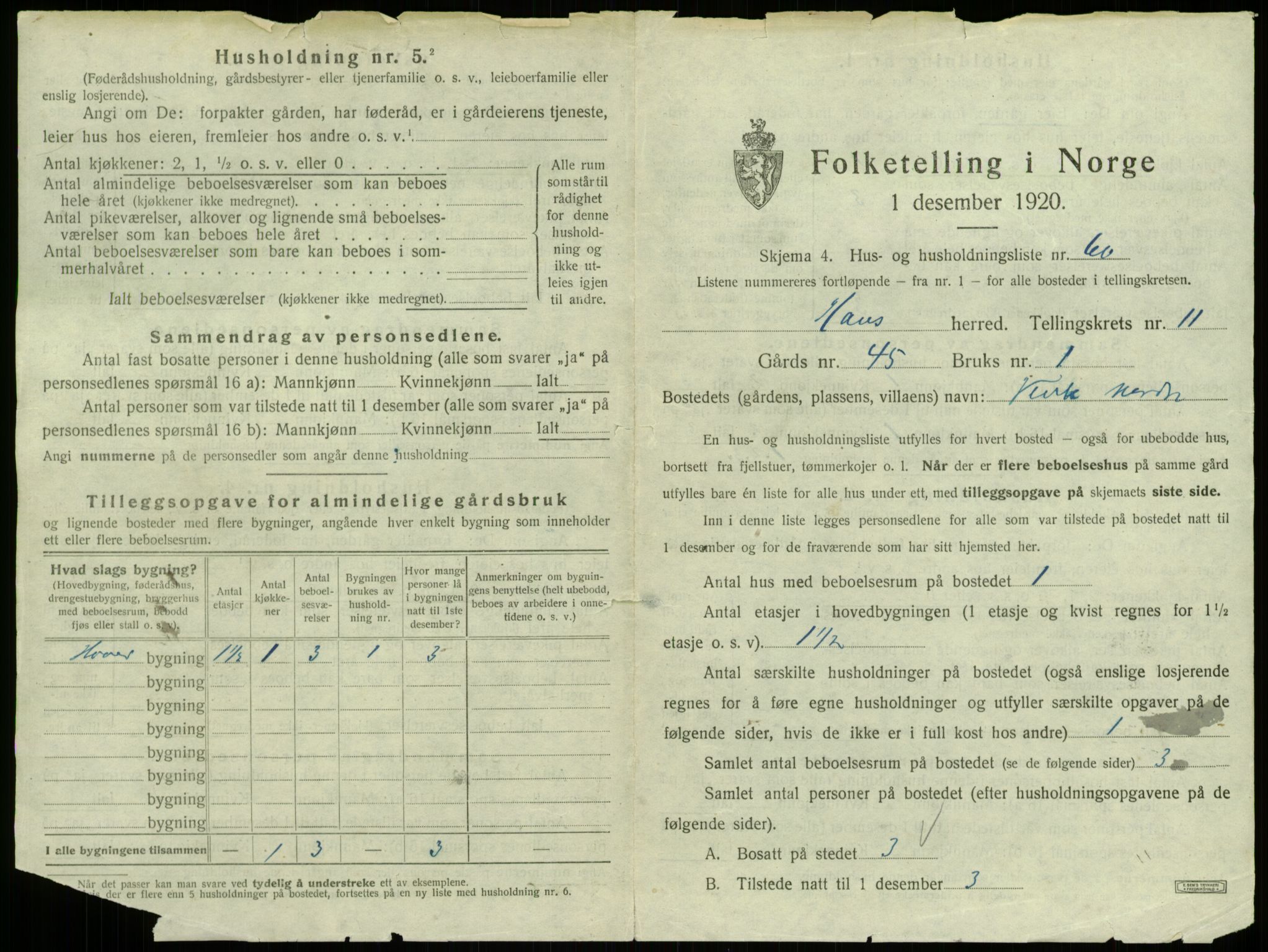 SAB, Folketelling 1920 for 1250 Haus herred, 1920, s. 931
