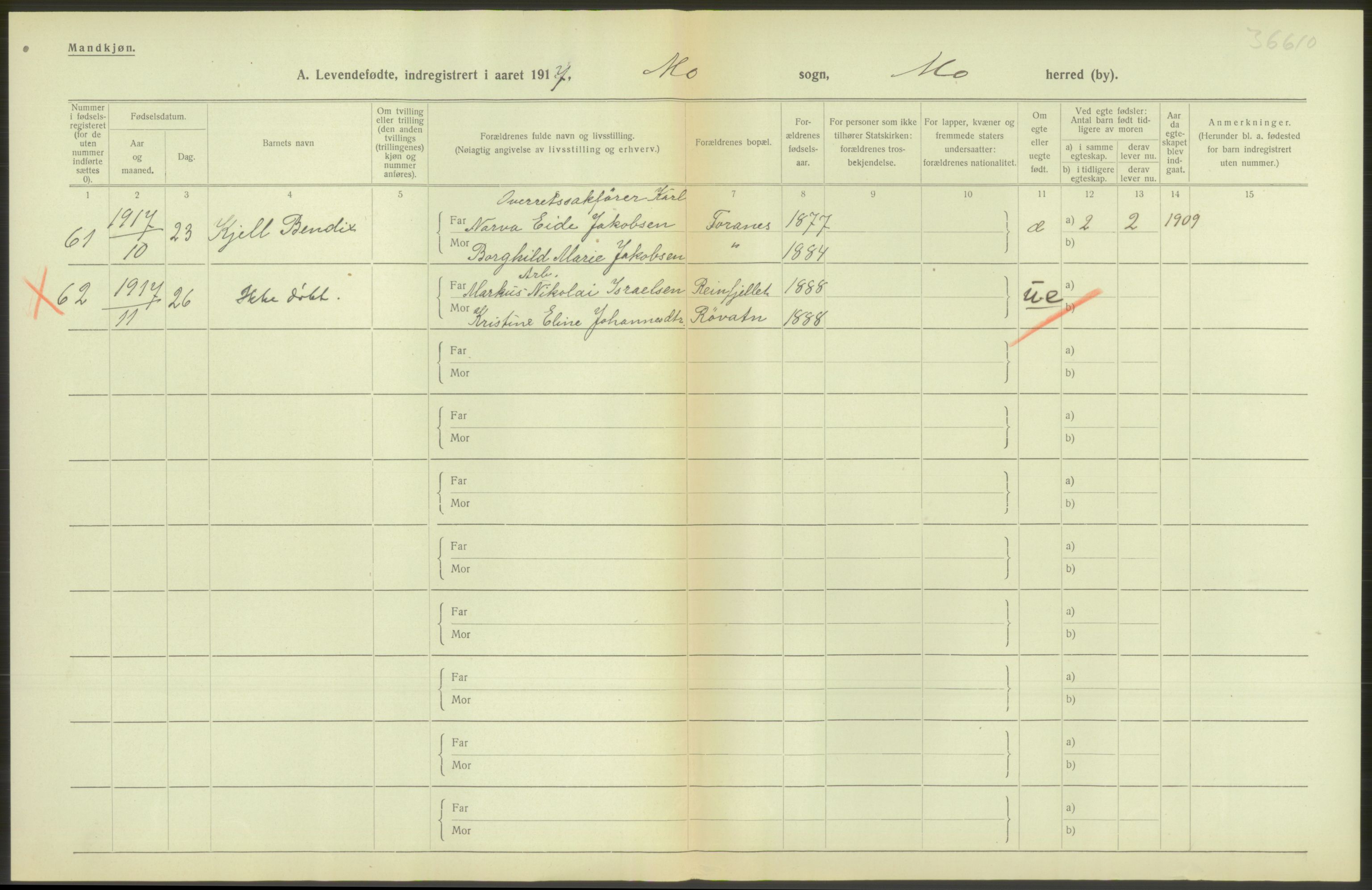 Statistisk sentralbyrå, Sosiodemografiske emner, Befolkning, RA/S-2228/D/Df/Dfb/Dfbg/L0050: Nordlands amt: Levendefødte menn og kvinner. Bygder., 1917, s. 400