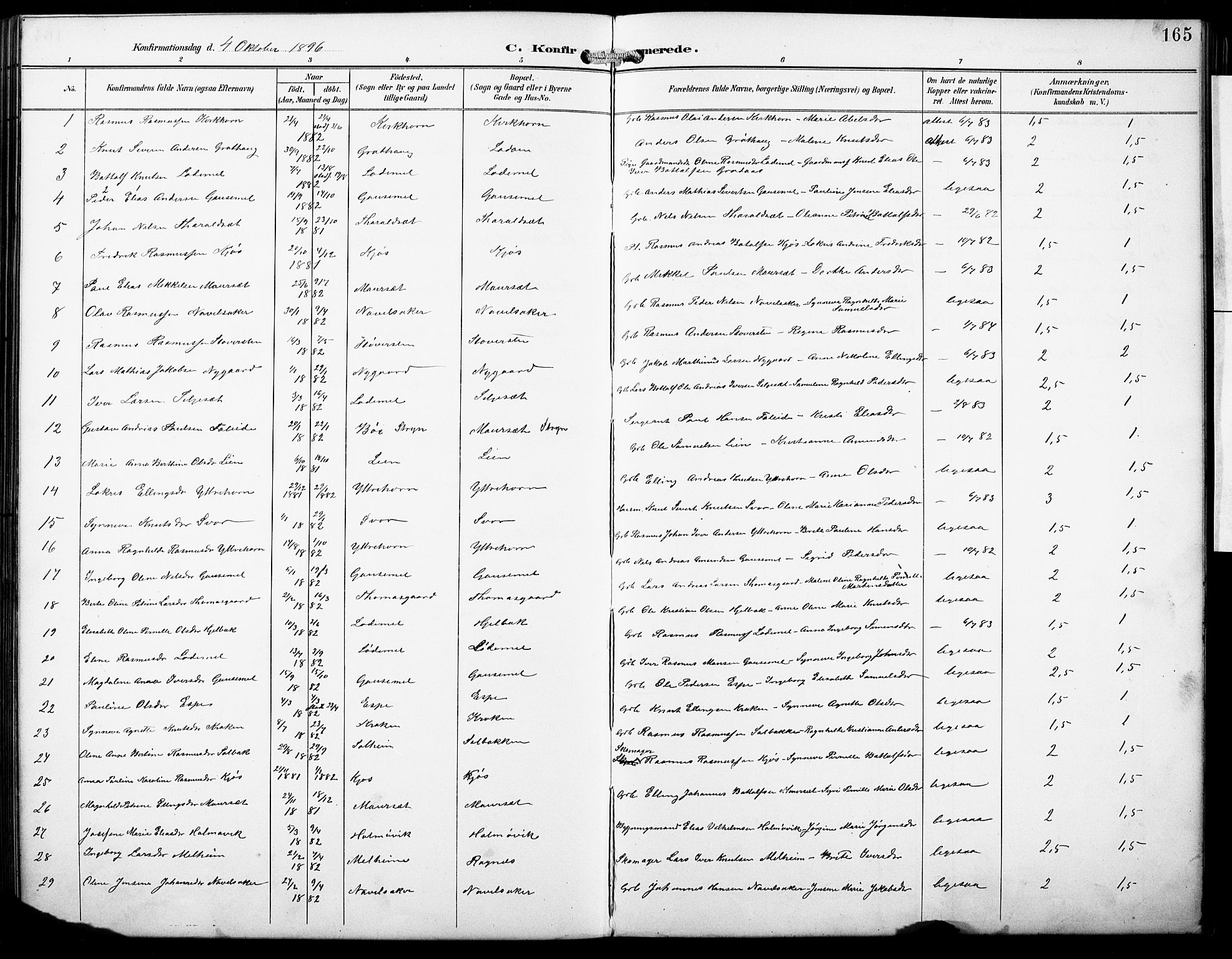 Hornindal sokneprestembete, AV/SAB-A-82401/H/Hab: Klokkerbok nr. A 2, 1894-1927, s. 165