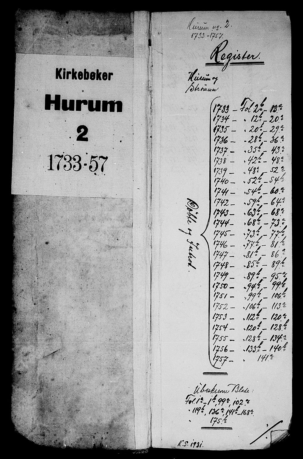 Hurum kirkebøker, SAKO/A-229/F/Fa/L0002: Ministerialbok nr. 2, 1733-1757