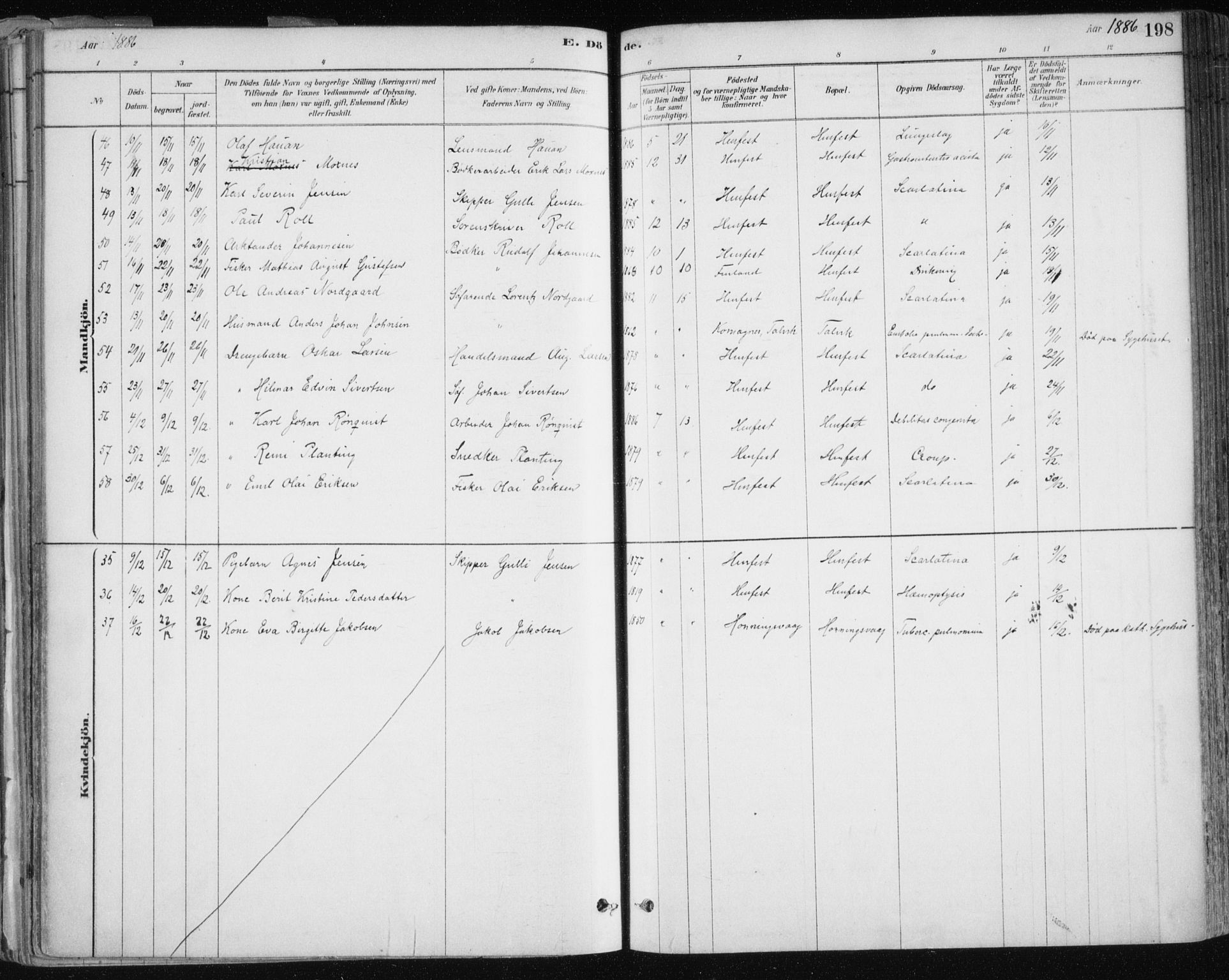 Hammerfest sokneprestkontor, AV/SATØ-S-1347/H/Ha/L0008.kirke: Ministerialbok nr. 8, 1878-1889, s. 198