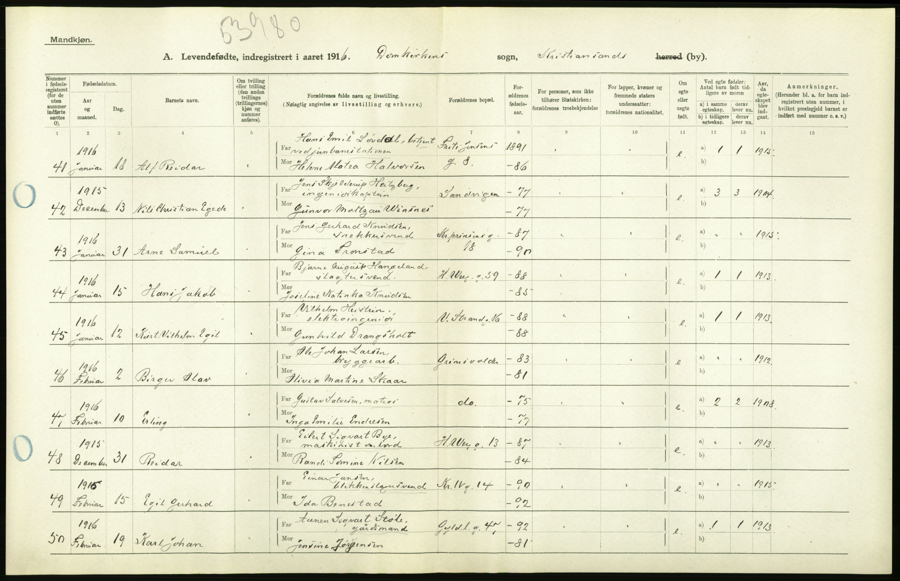 Statistisk sentralbyrå, Sosiodemografiske emner, Befolkning, AV/RA-S-2228/D/Df/Dfb/Dfbf/L0027: Lister og Mandals amt: Levendefødte menn og kvinner. Bygder og byer., 1916, s. 378