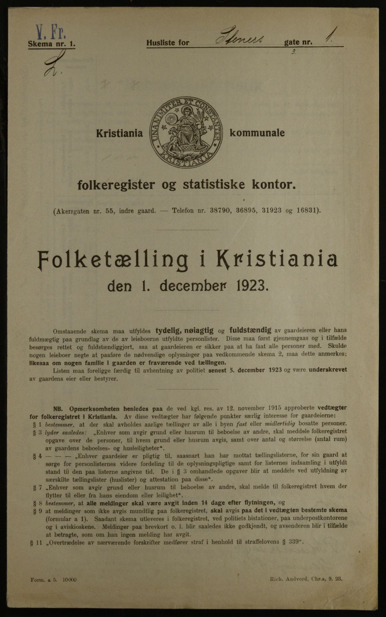 OBA, Kommunal folketelling 1.12.1923 for Kristiania, 1923, s. 112013