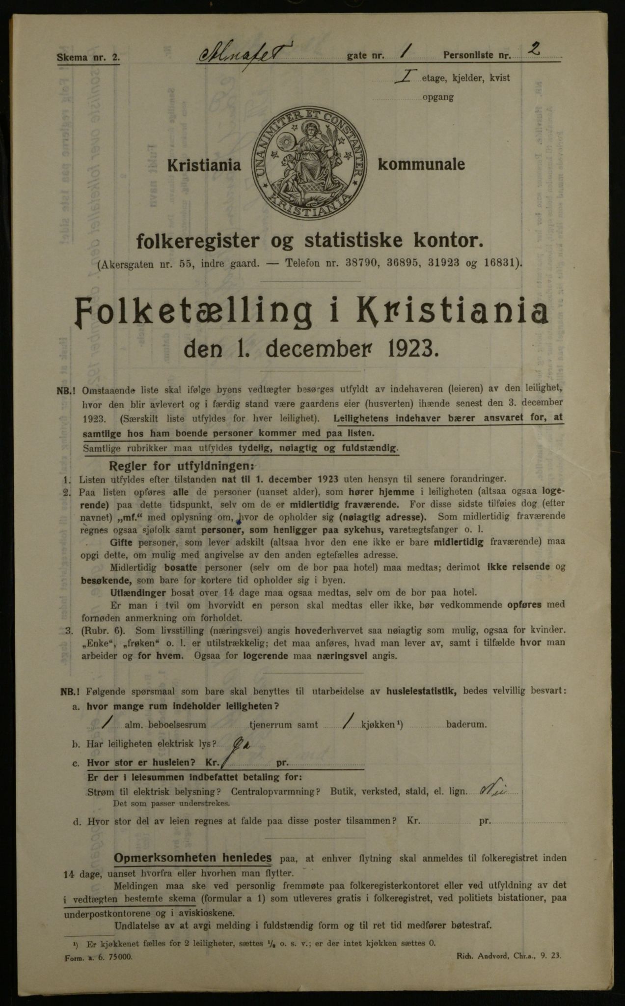 OBA, Kommunal folketelling 1.12.1923 for Kristiania, 1923, s. 1277