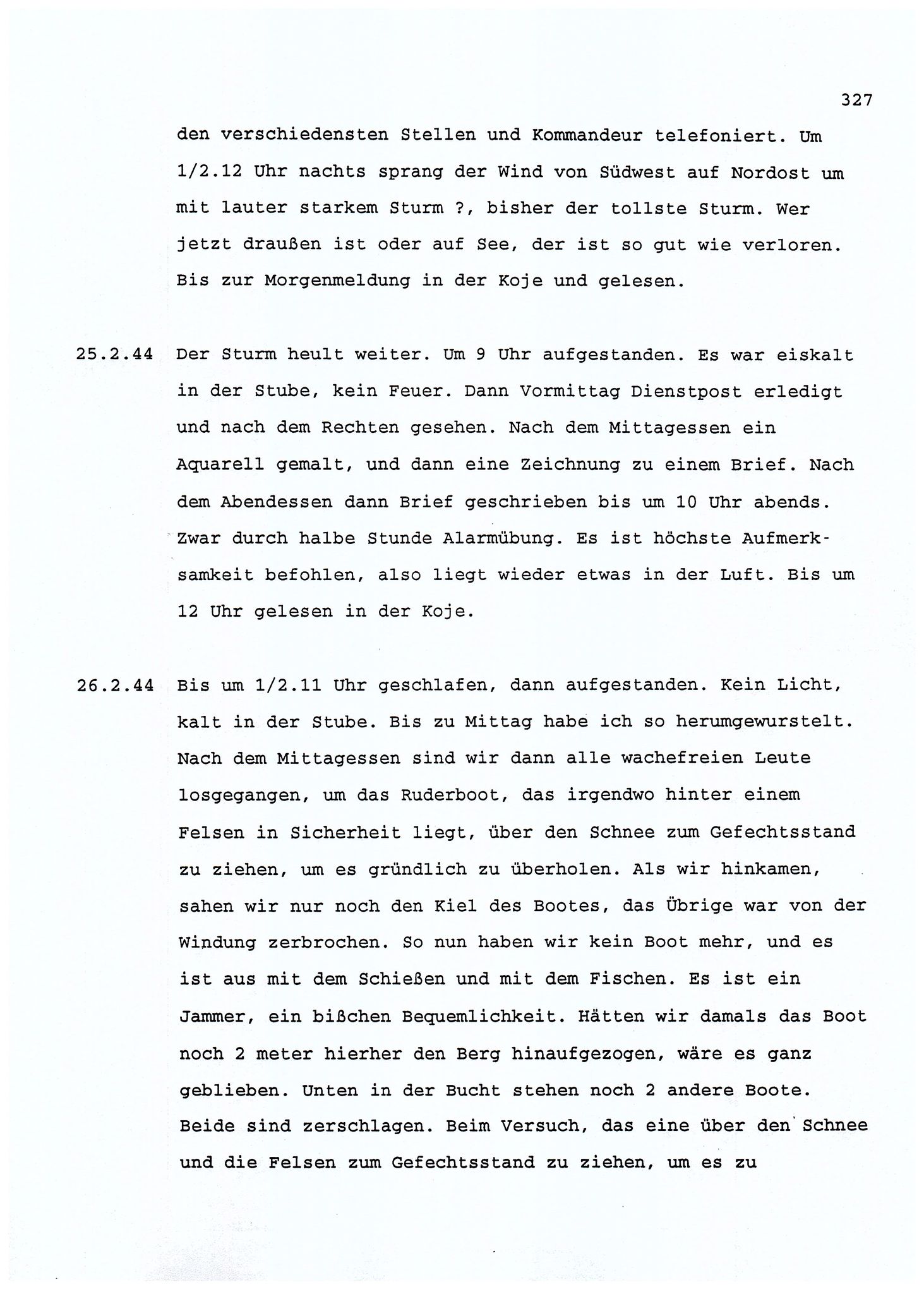 Dagbokopptegnelser av en tysk marineoffiser stasjonert i Norge , FMFB/A-1160/F/L0001: Dagbokopptegnelser av en tysk marineoffiser stasjonert i Norge, 1941-1944, s. 327