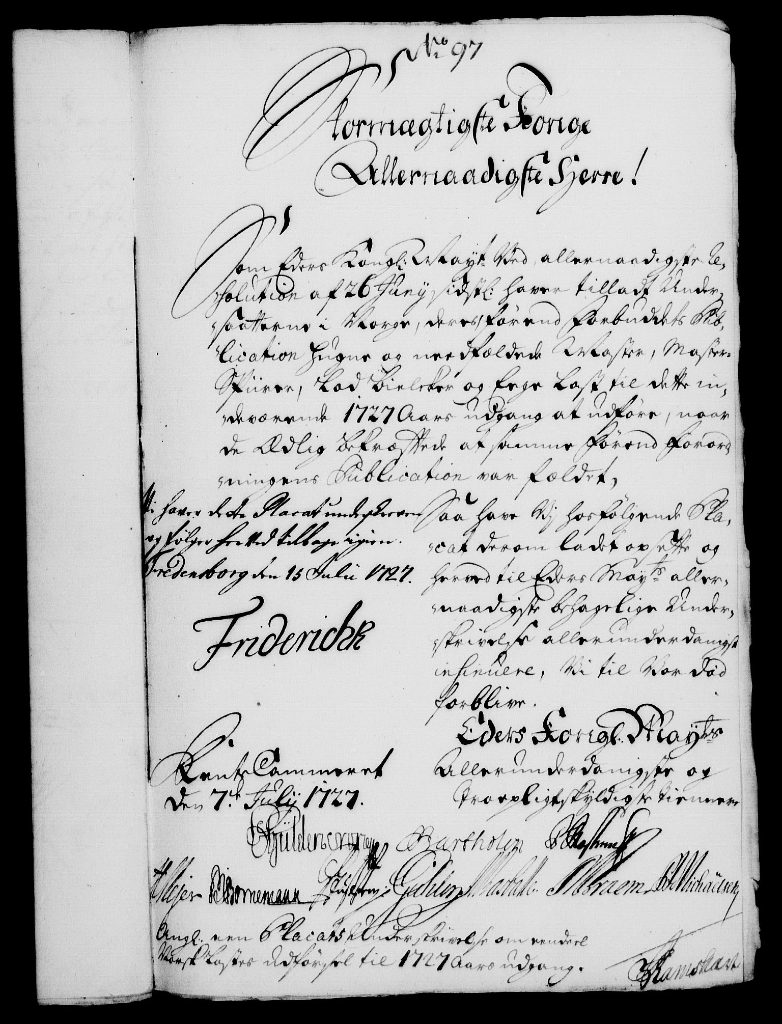 Rentekammeret, Kammerkanselliet, RA/EA-3111/G/Gf/Gfa/L0010: Norsk relasjons- og resolusjonsprotokoll (merket RK 52.10), 1727, s. 712