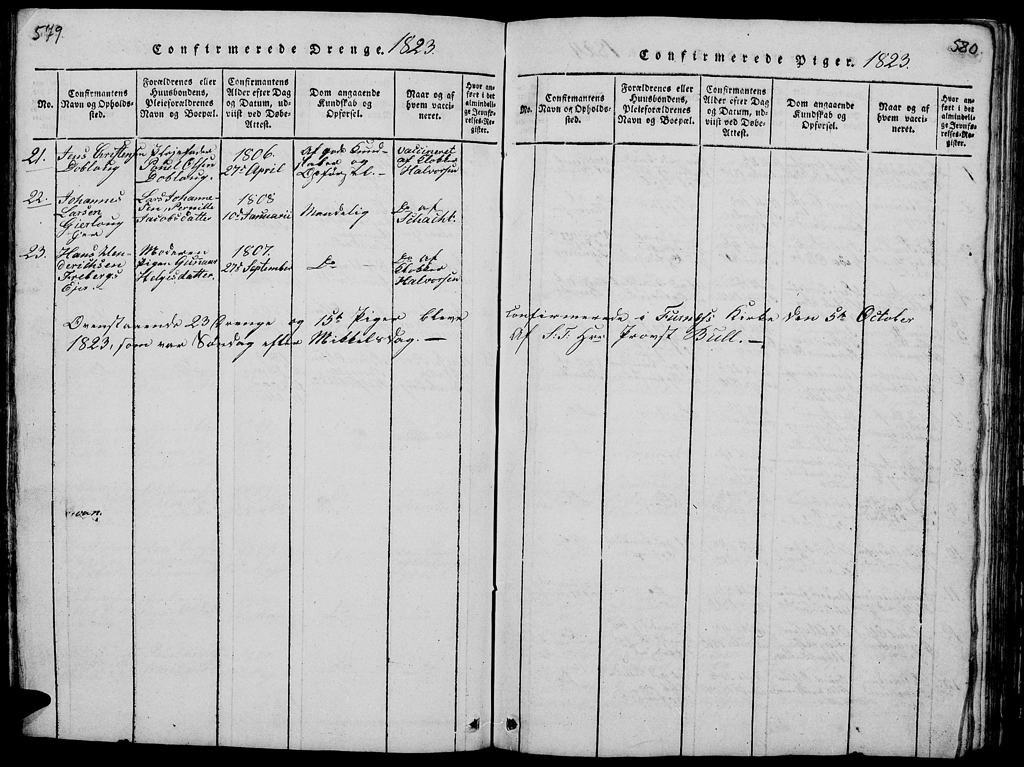 Vang prestekontor, Hedmark, SAH/PREST-008/H/Ha/Hab/L0005: Klokkerbok nr. 5, 1815-1836, s. 579-580