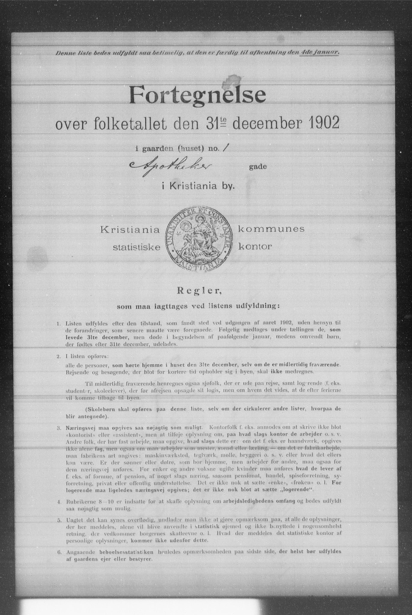 OBA, Kommunal folketelling 31.12.1902 for Kristiania kjøpstad, 1902, s. 399