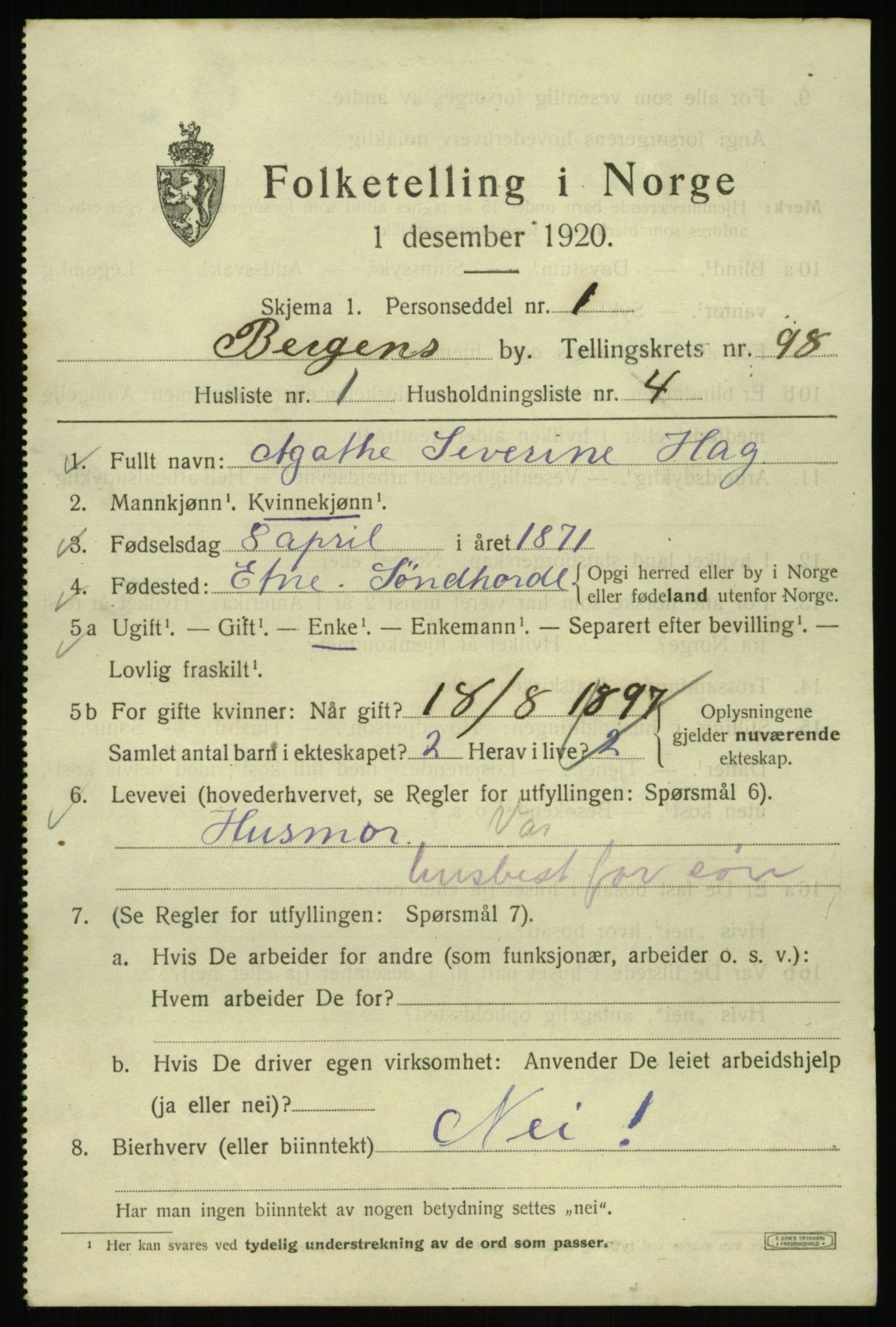 SAB, Folketelling 1920 for 1301 Bergen kjøpstad, 1920, s. 172112