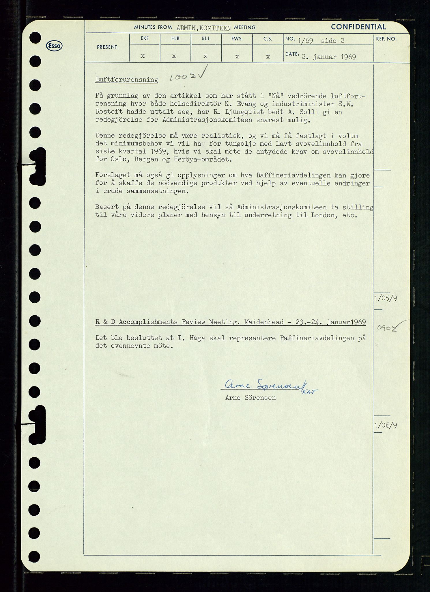 Pa 0982 - Esso Norge A/S, SAST/A-100448/A/Aa/L0003/0001: Den administrerende direksjon Board minutes (styrereferater) og Bedriftforsamlingsprotokoll / Den administrerende direksjon Board minutes (styrereferater), 1969, s. 49