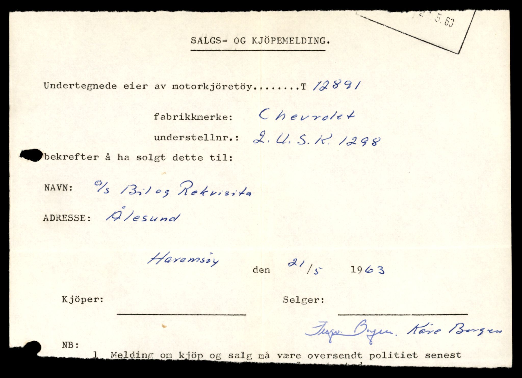 Møre og Romsdal vegkontor - Ålesund trafikkstasjon, AV/SAT-A-4099/F/Fe/L0036: Registreringskort for kjøretøy T 12831 - T 13030, 1927-1998, s. 1029