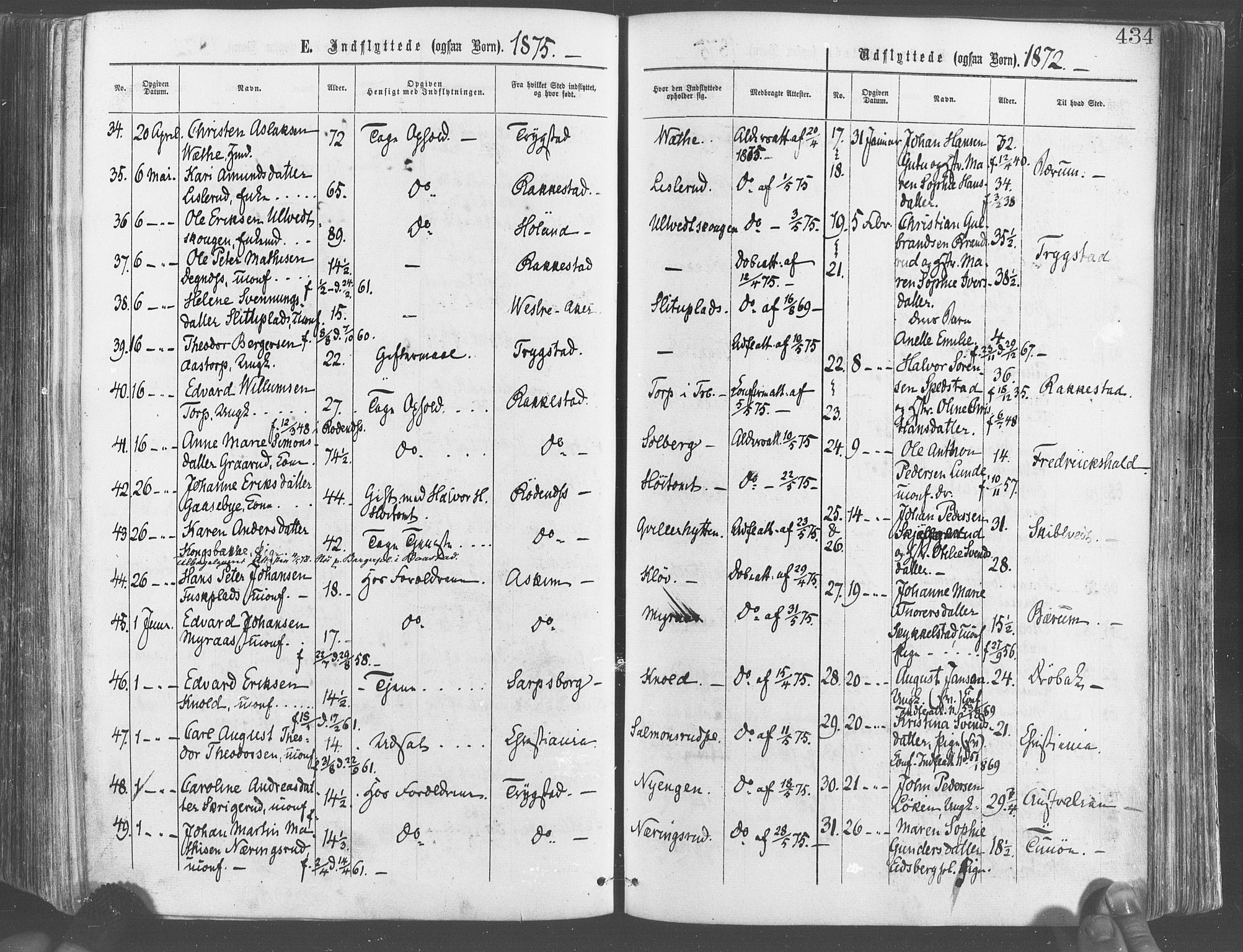 Eidsberg prestekontor Kirkebøker, AV/SAO-A-10905/F/Fa/L0011: Ministerialbok nr. I 11, 1867-1878, s. 434