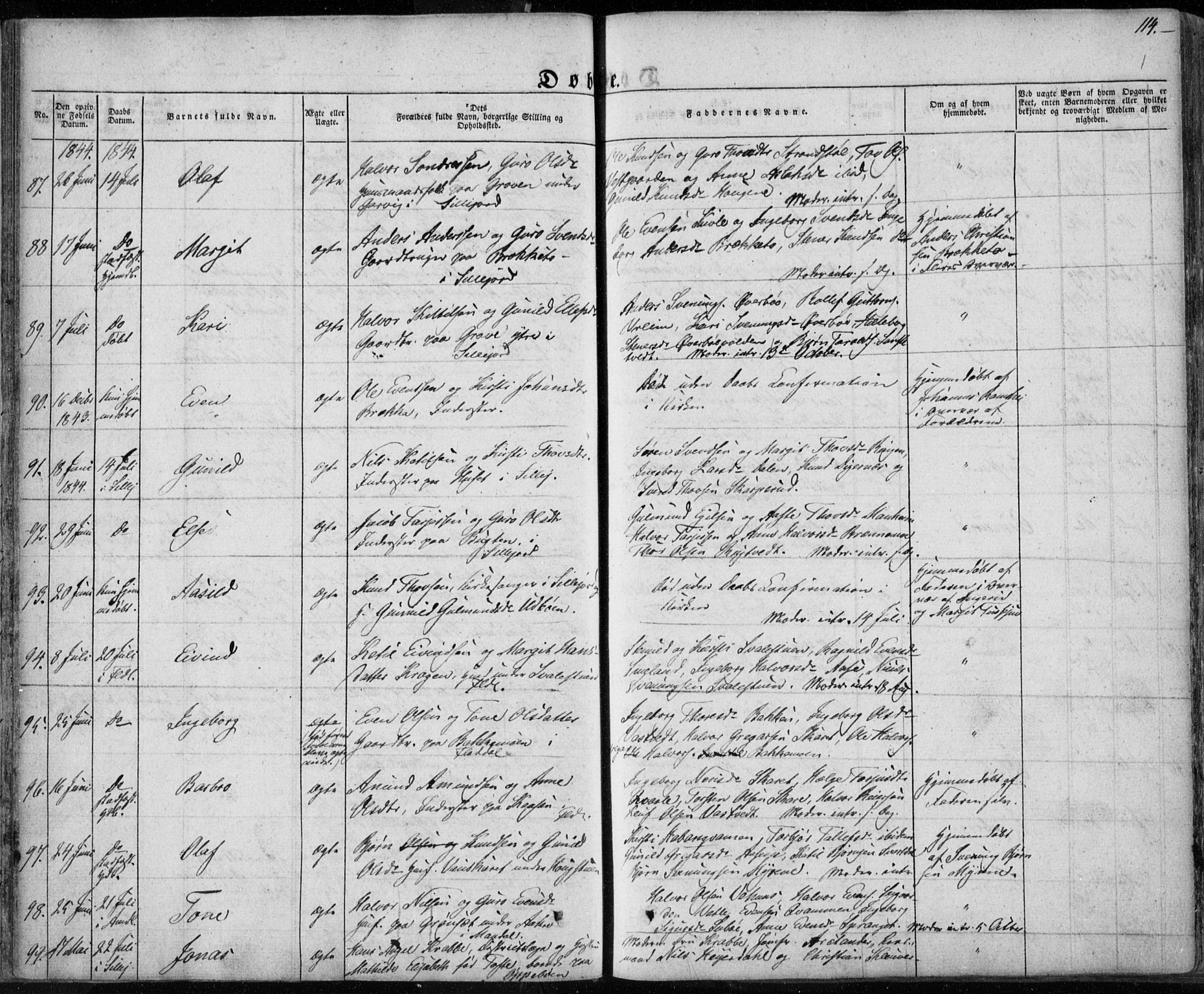 Seljord kirkebøker, AV/SAKO-A-20/F/Fa/L0011: Ministerialbok nr. I 11, 1831-1849, s. 114