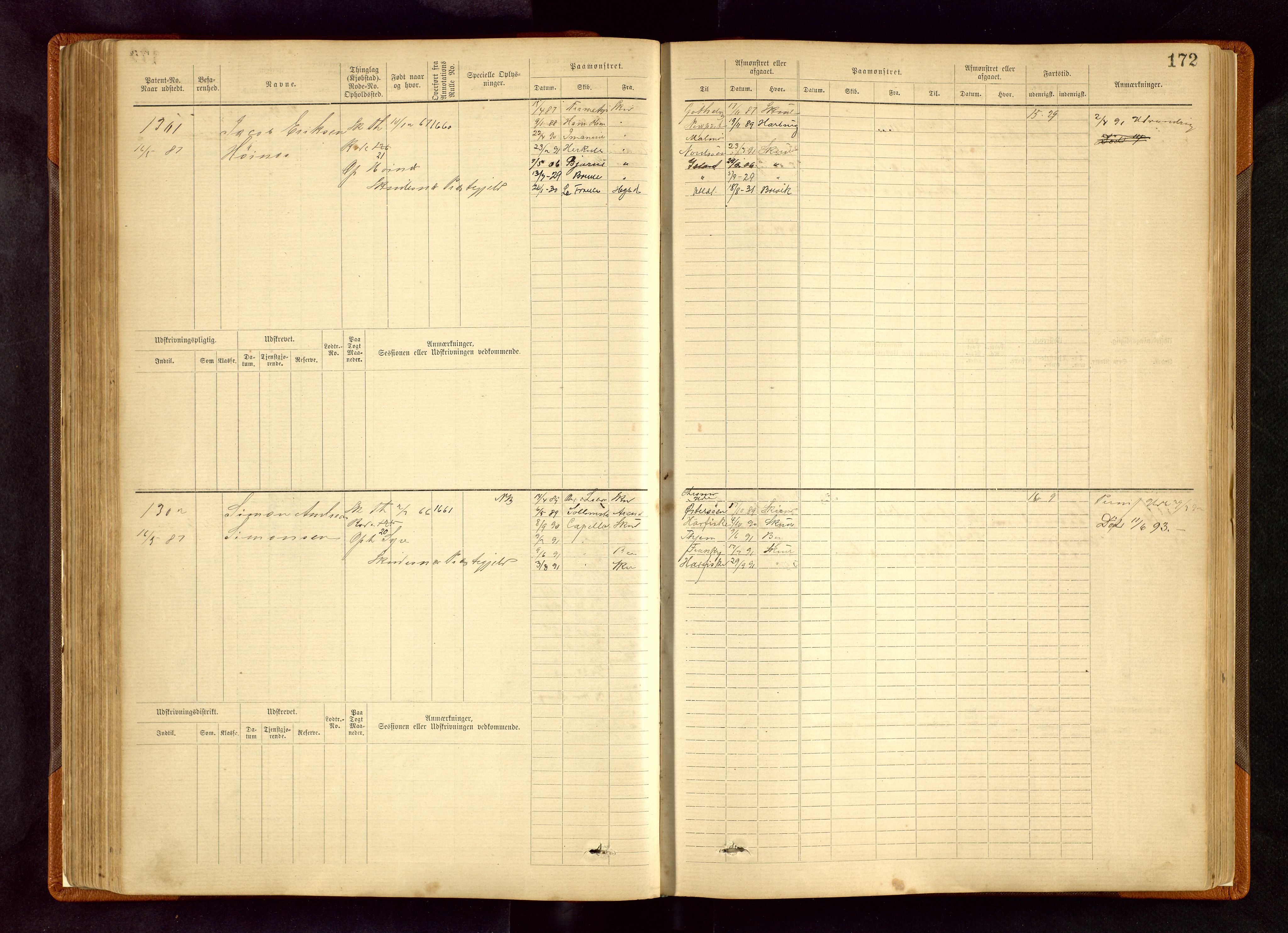 Haugesund sjømannskontor, SAST/A-102007/F/Fb/Fbb/L0003: Sjøfartsrulle Skudenes kretsnr. 965-2440, 1881-1948, s. 172