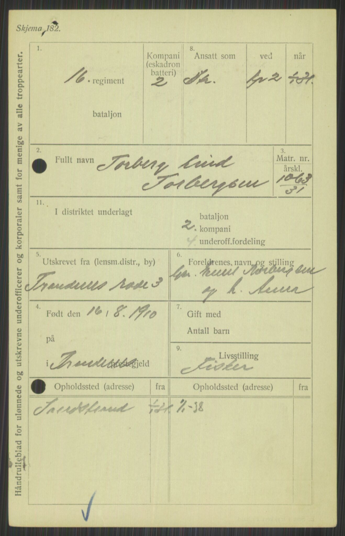 Forsvaret, Troms infanteriregiment nr. 16, AV/RA-RAFA-3146/P/Pa/L0015: Rulleblad for regimentets menige mannskaper, årsklasse 1931, 1931, s. 1153