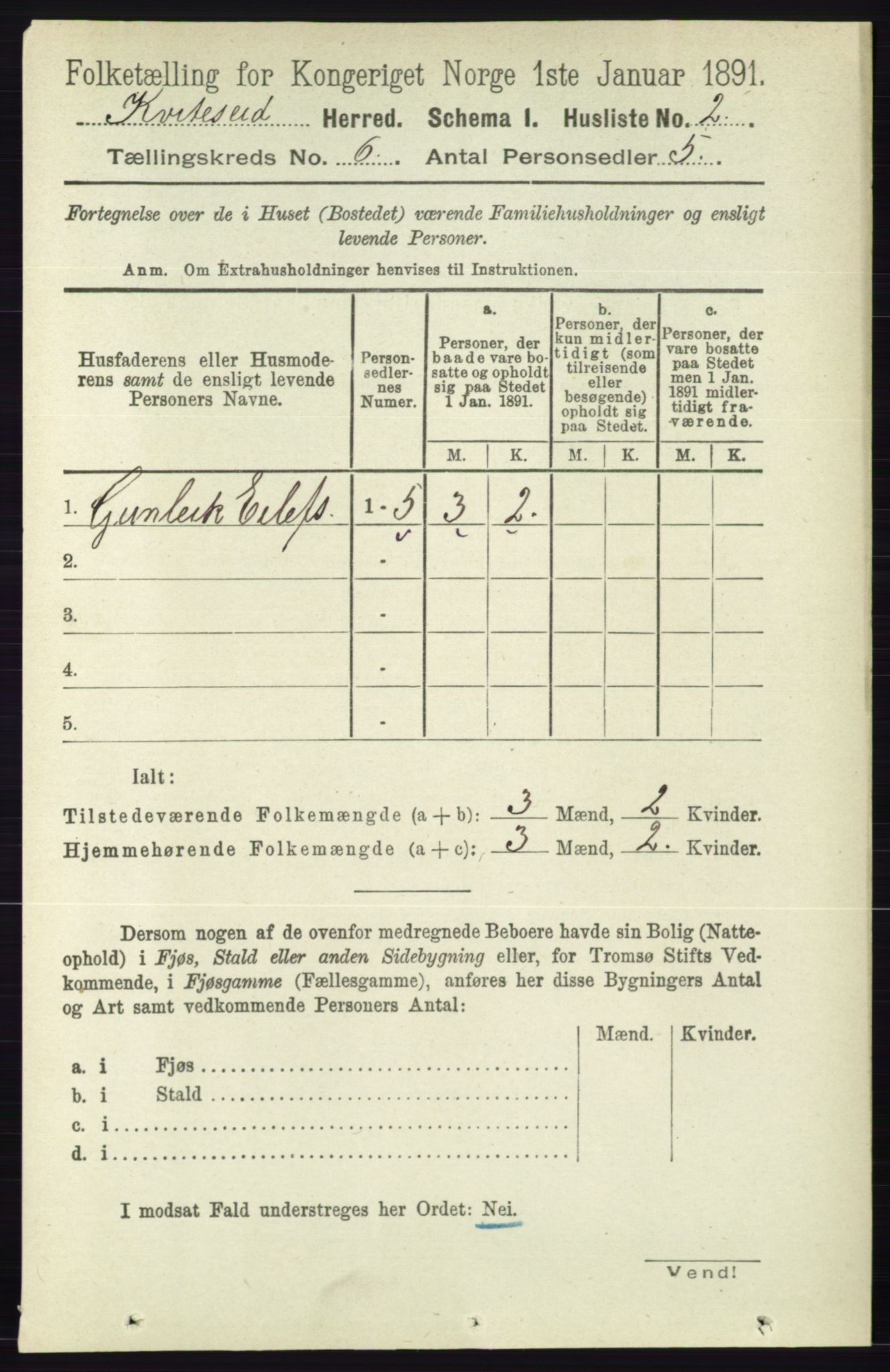 RA, Folketelling 1891 for 0829 Kviteseid herred, 1891, s. 1140