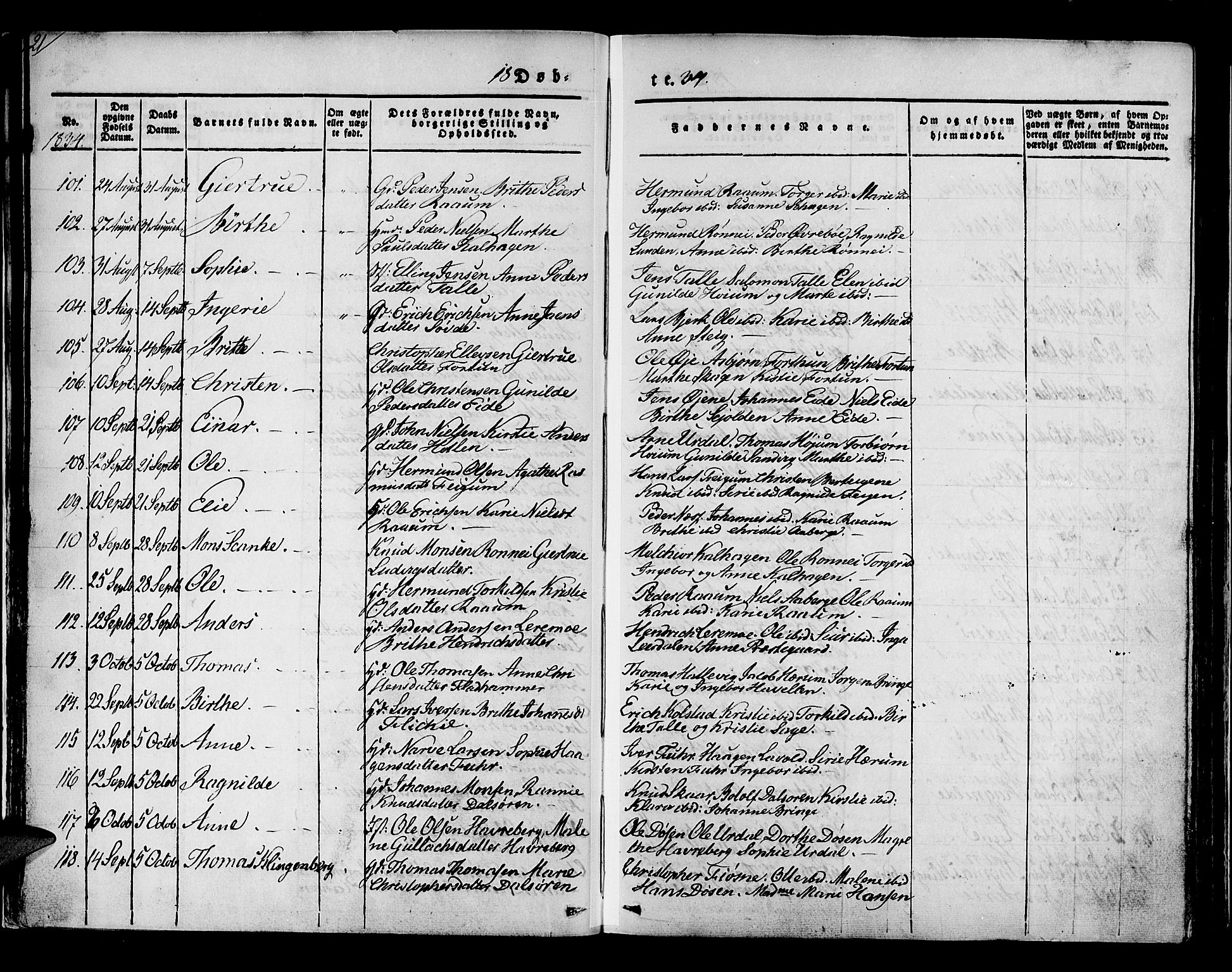 Luster sokneprestembete, AV/SAB-A-81101/H/Haa/Haaa/L0005: Ministerialbok nr. A 5, 1831-1841, s. 21