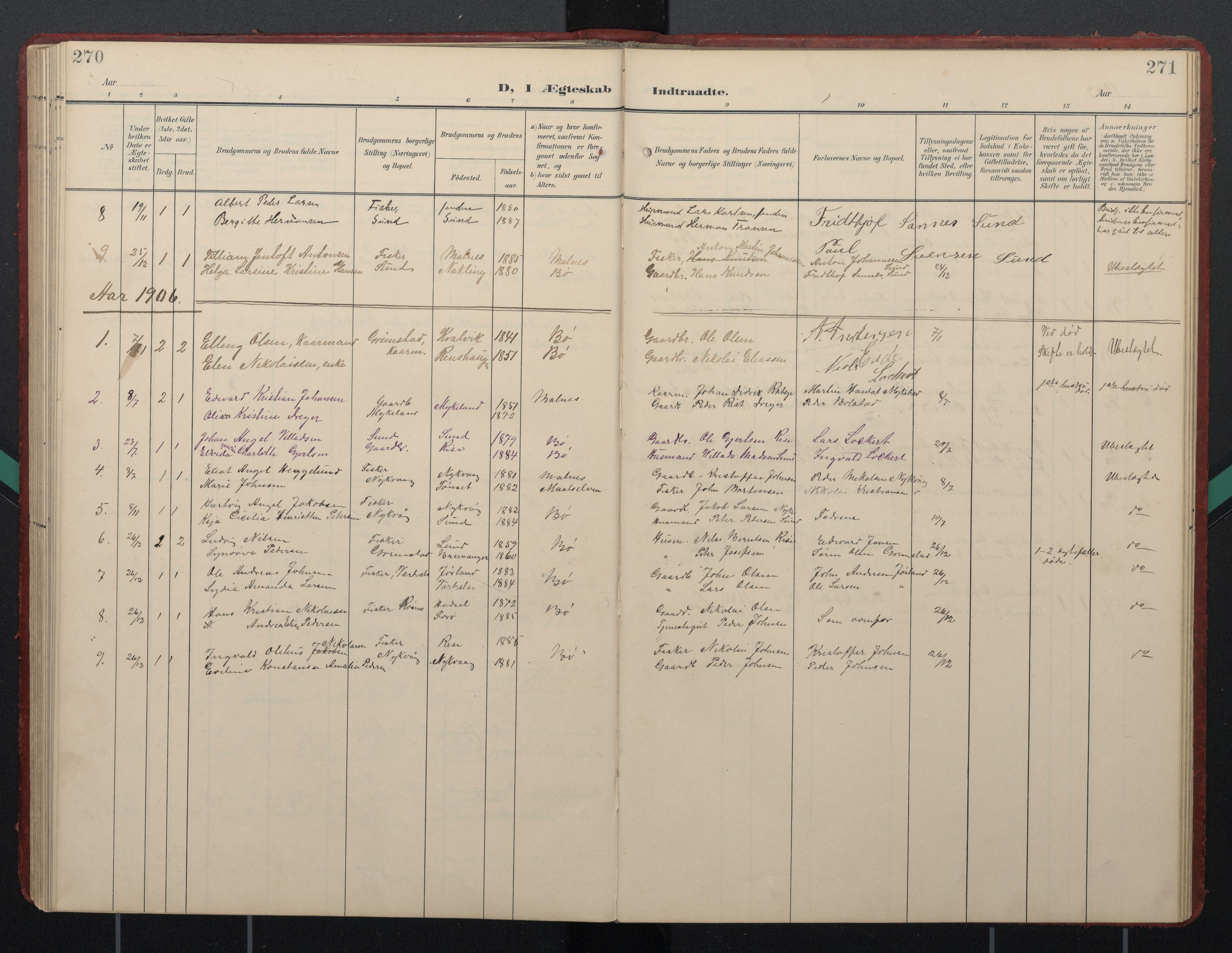 Ministerialprotokoller, klokkerbøker og fødselsregistre - Nordland, AV/SAT-A-1459/892/L1322: Ministerialbok nr. 892A03, 1904-1921, s. 270-271