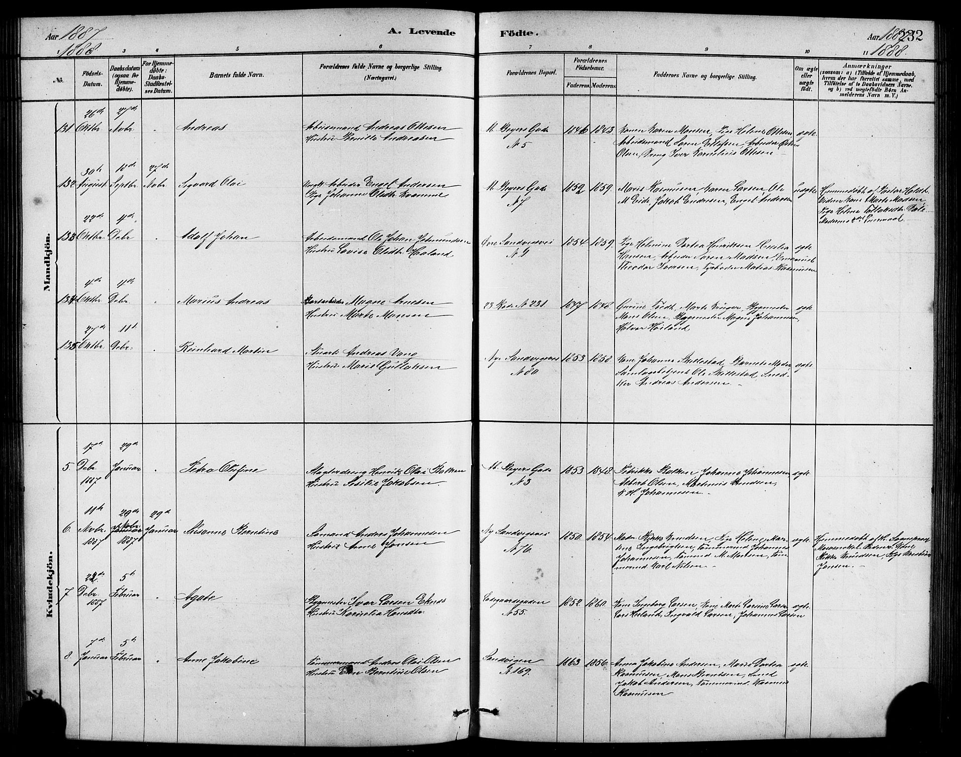 Sandviken Sokneprestembete, SAB/A-77601/H/Hb/L0001: Klokkerbok nr. A 2, 1879-1892, s. 232