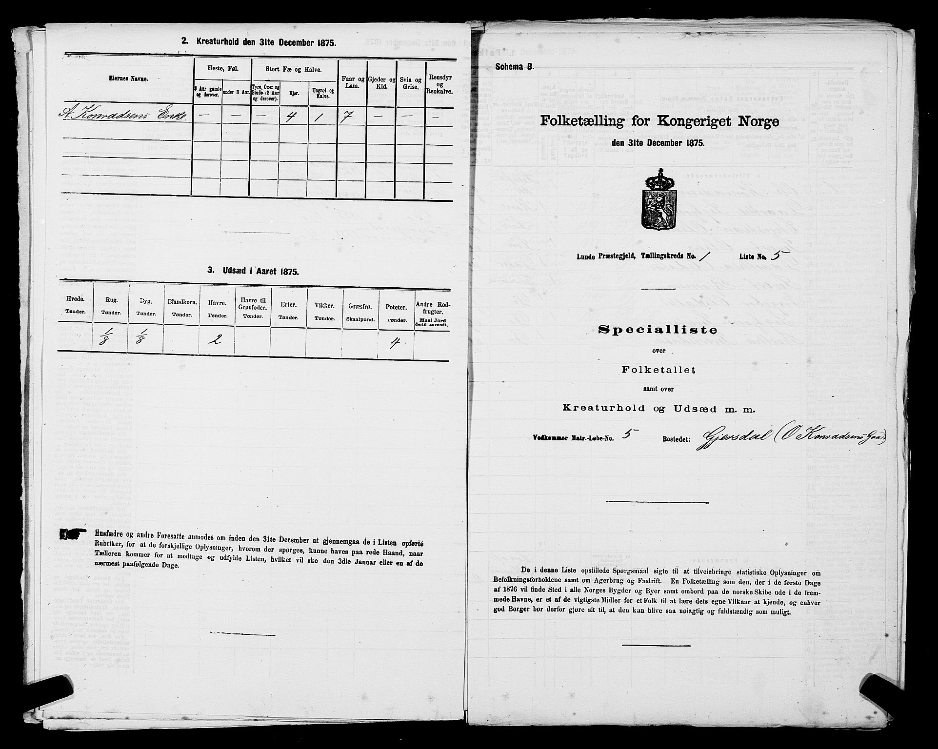 SAST, Folketelling 1875 for 1112P Lund prestegjeld, 1875, s. 58