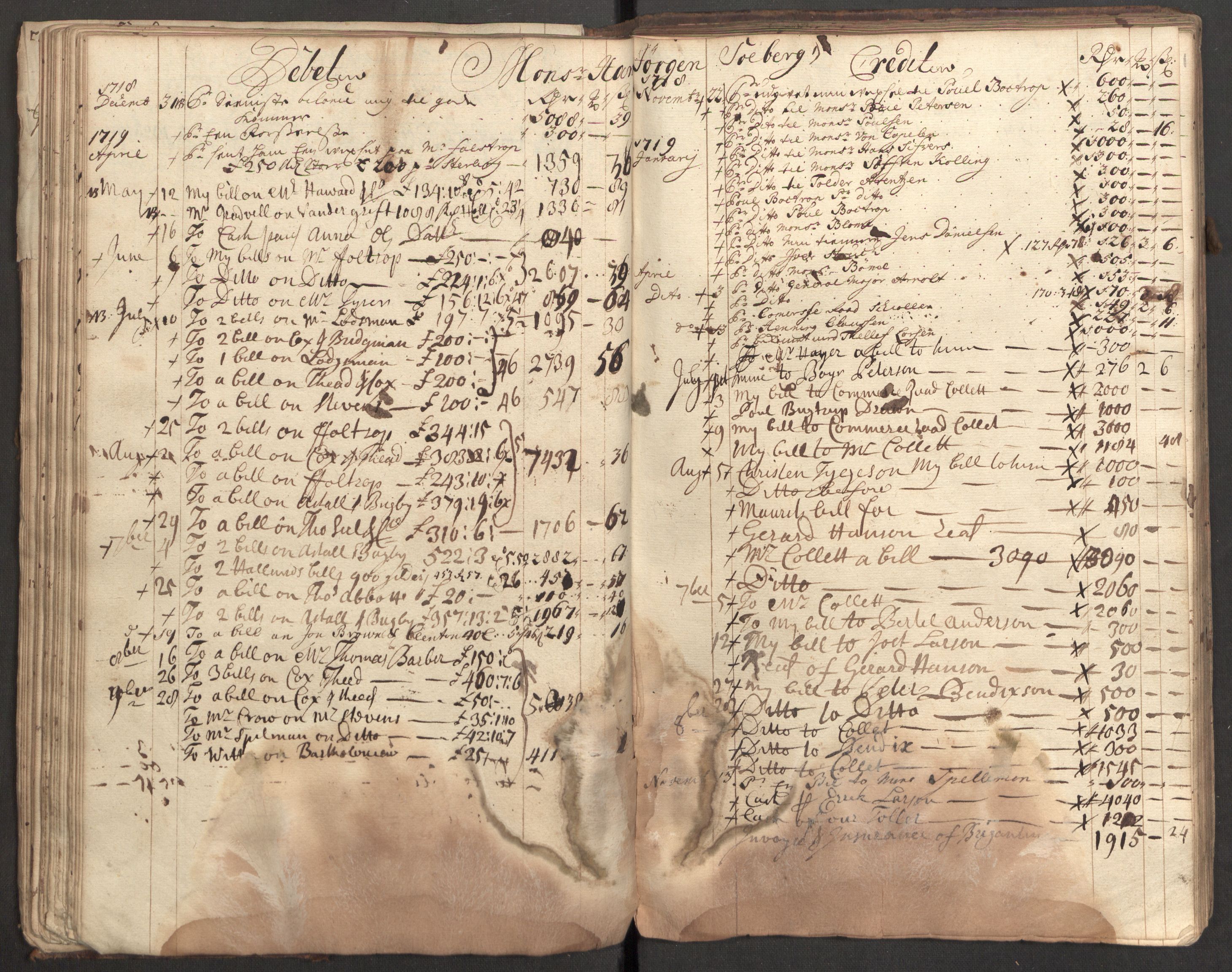 Bowman, James, RA/PA-0067/F/L0002/0001: Kontobok og skiftepapirer / James Bowmans kontobok, 1708-1728, s. 55