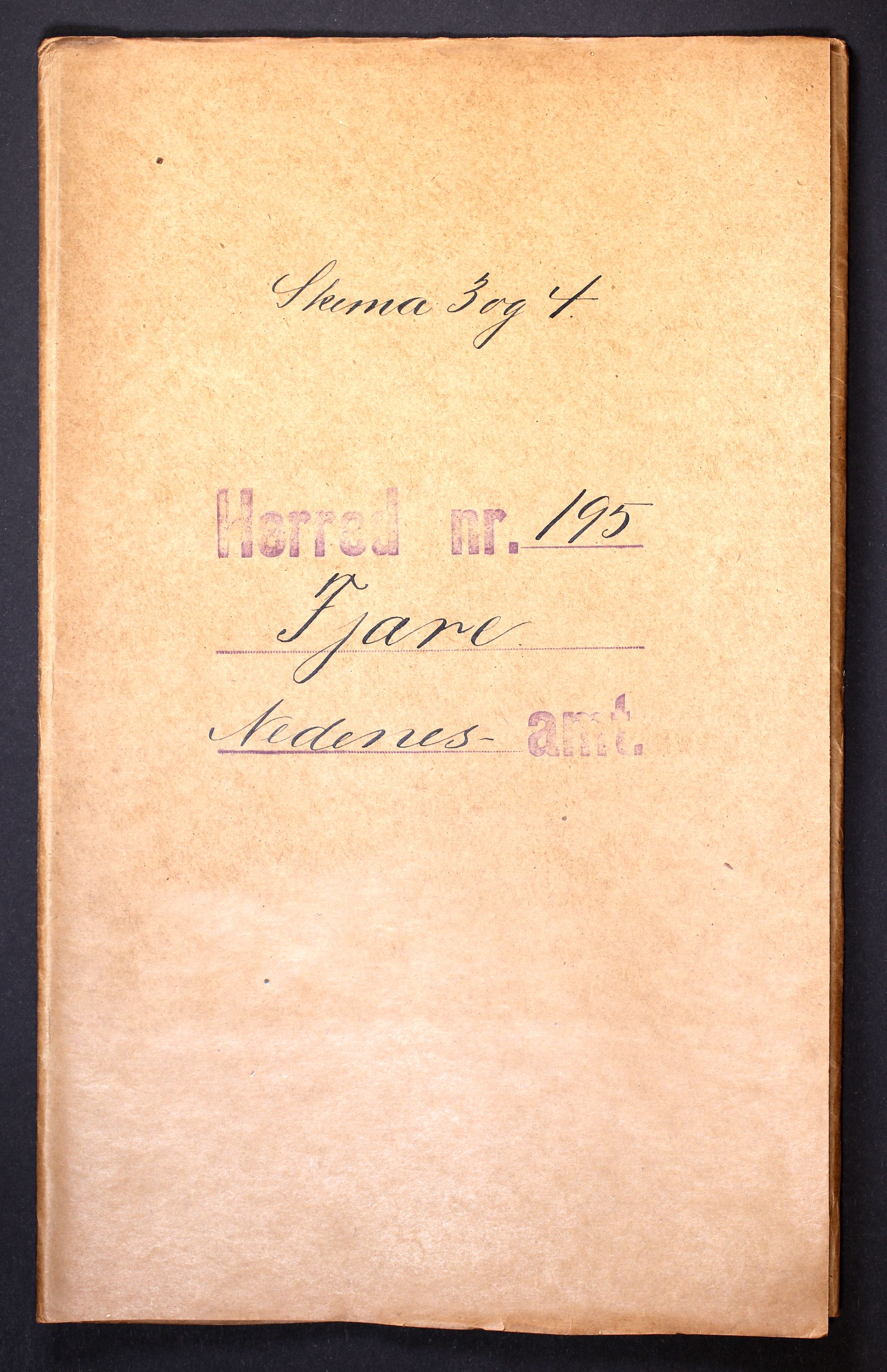 RA, Folketelling 1910 for 0923 Fjære herred, 1910, s. 1